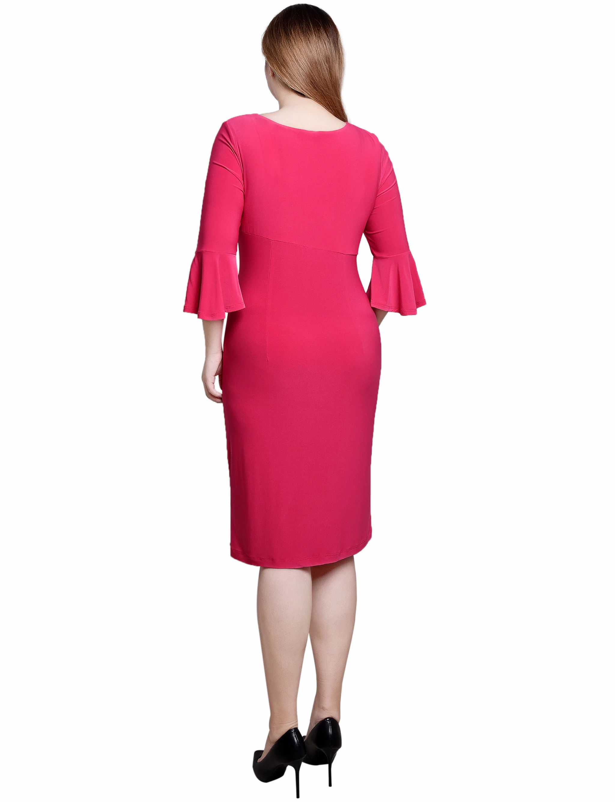 Pink 3/4 Length Trumpet Sleeve Dress - Image 3