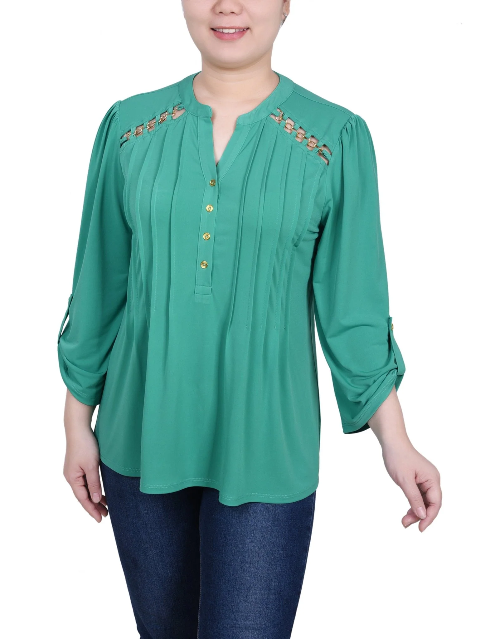 Pintuck Front Top With Chain Details - Petite - Image 12