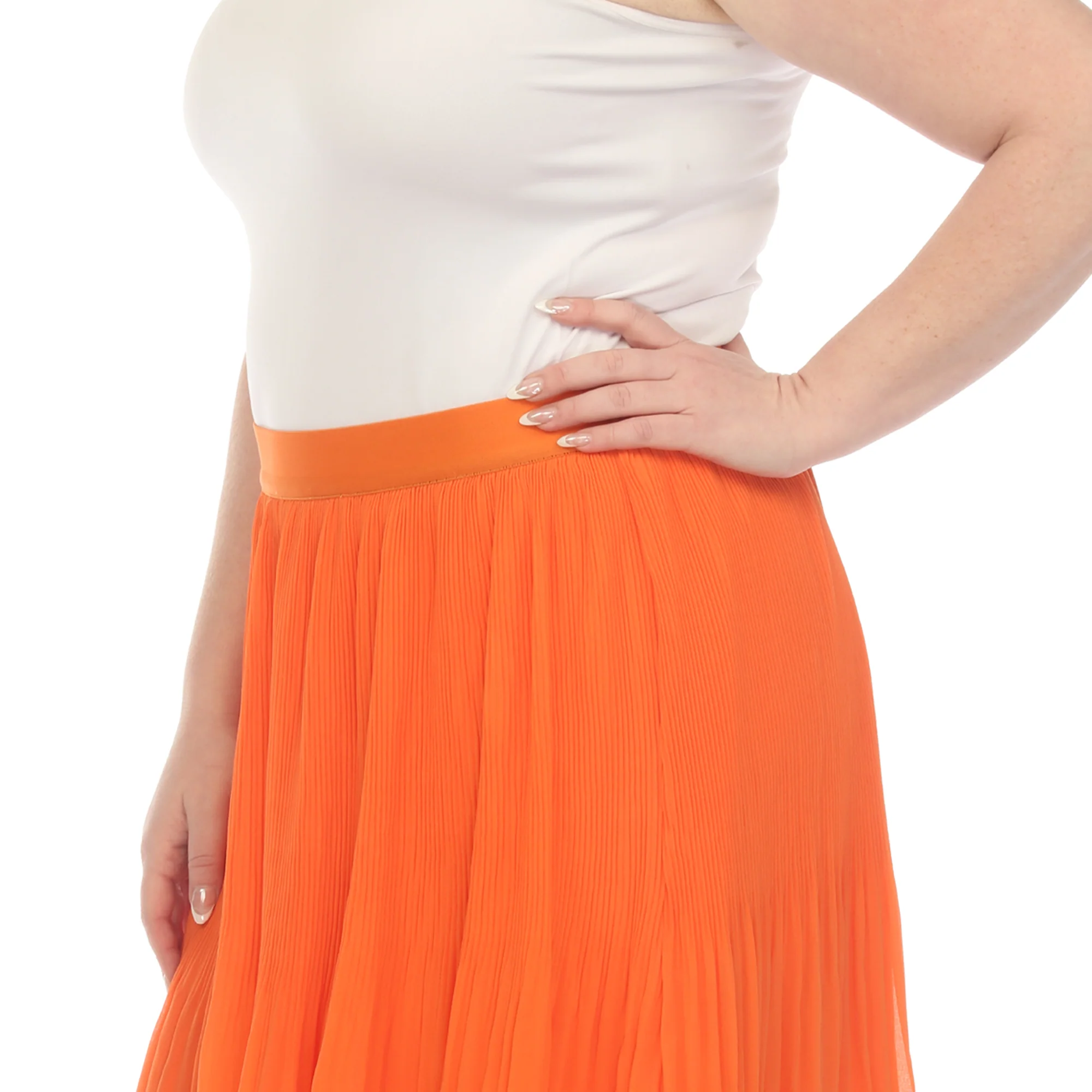 Plus Size Pleated Chiffon Midi Skirt - Image 4