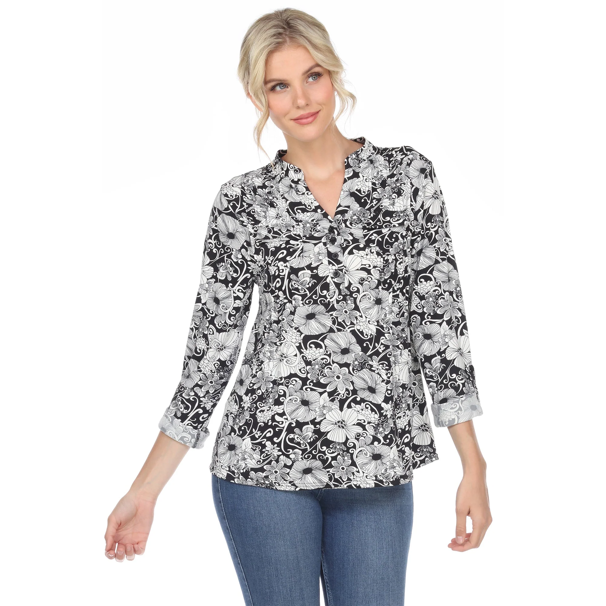 Pleated Long Sleeve Floral Print Blouse - Image 7