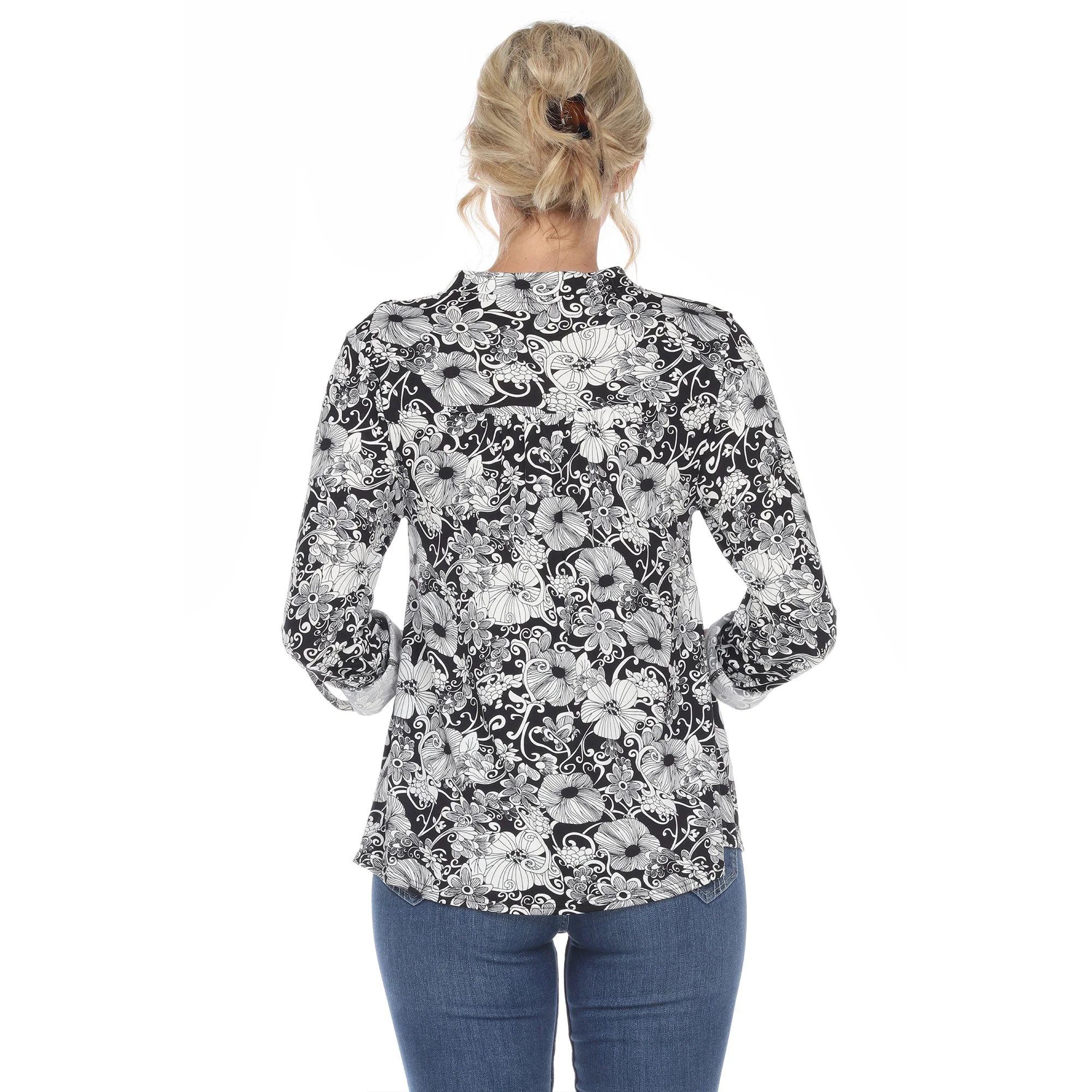 Pleated Long Sleeve Floral Print Blouse - Image 9