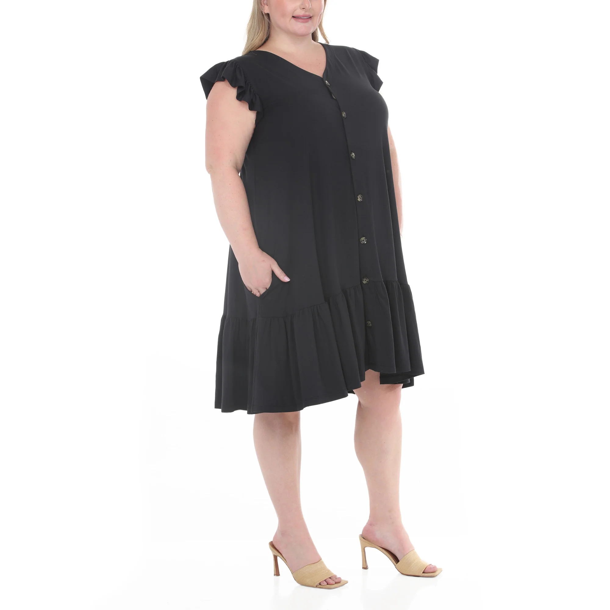 Plus Size Button Front Tiered Swing Dress - Image 11