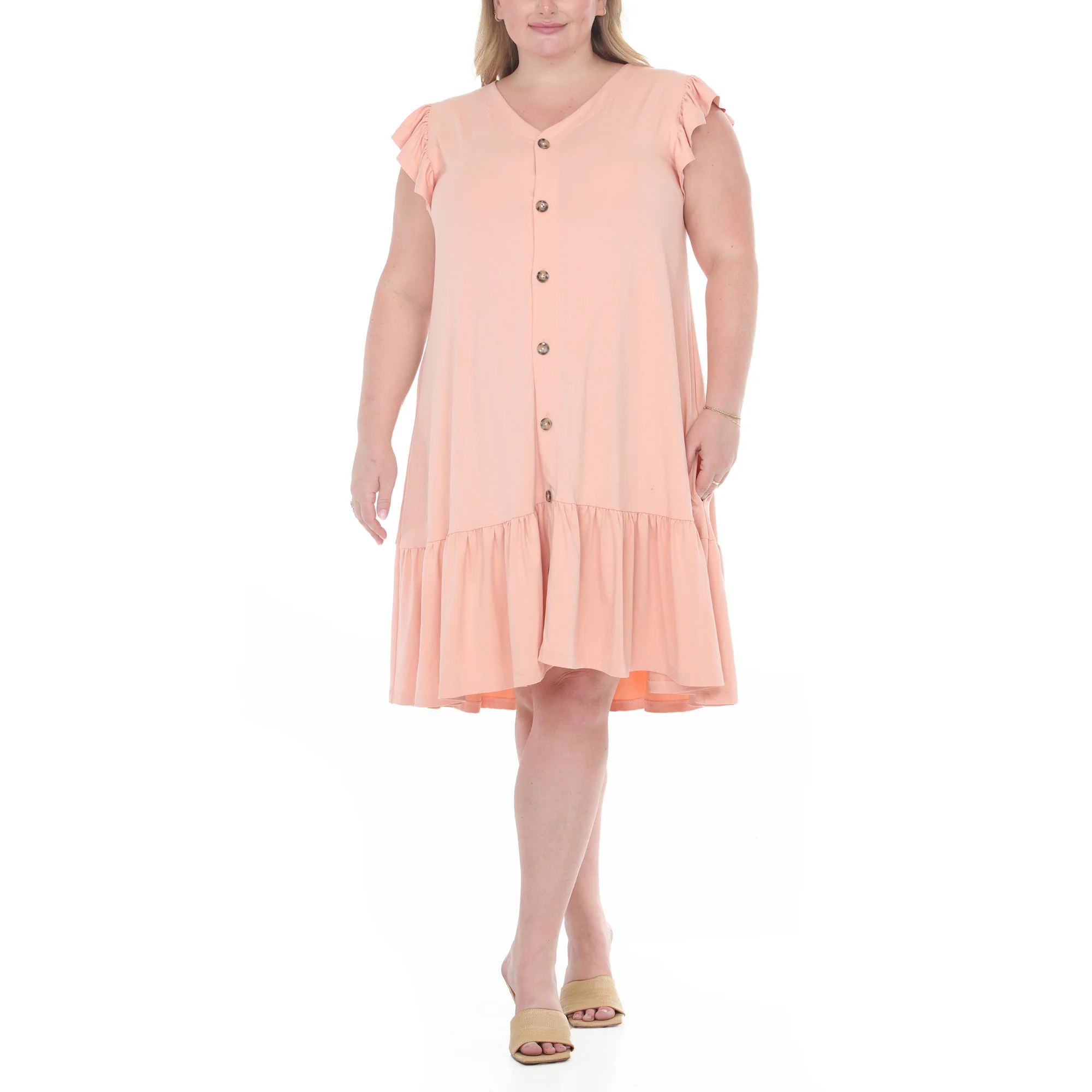 Plus Size Button Front Tiered Swing Dress - Image 15