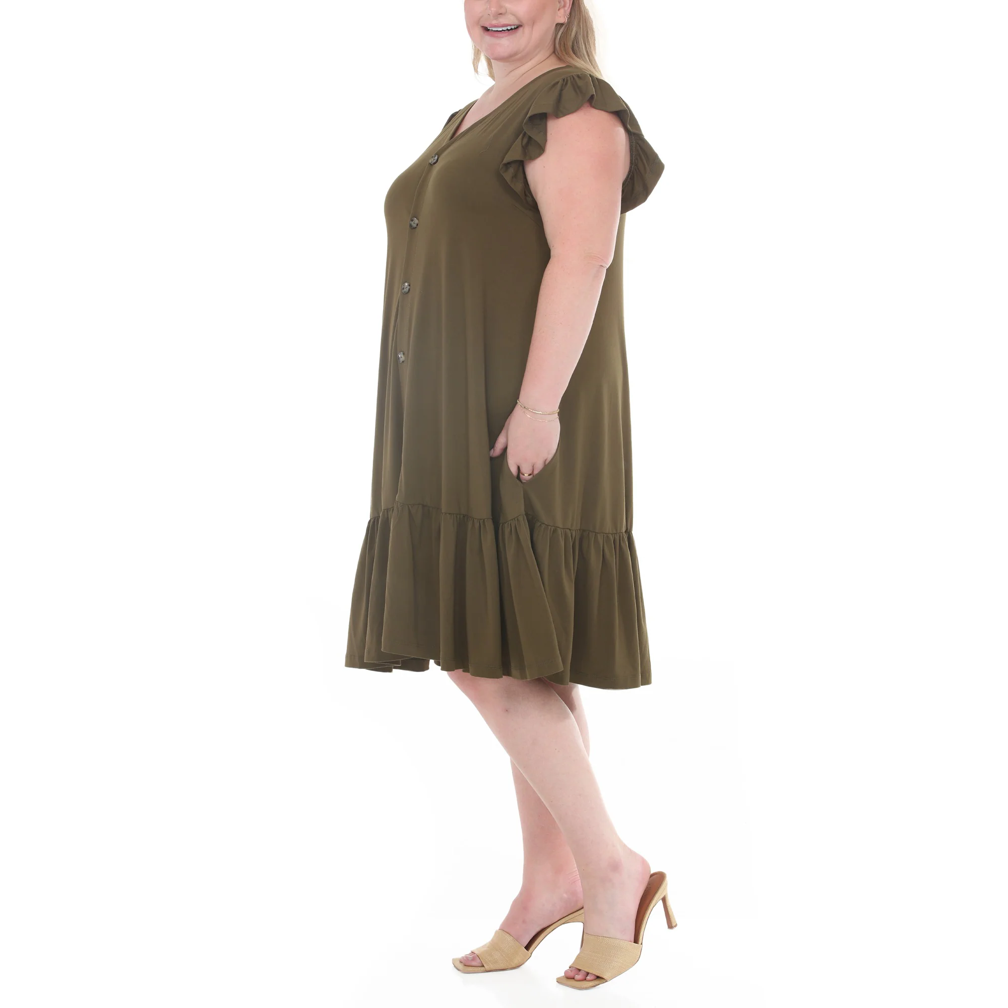 Plus Size Button Front Tiered Swing Dress - Image 21