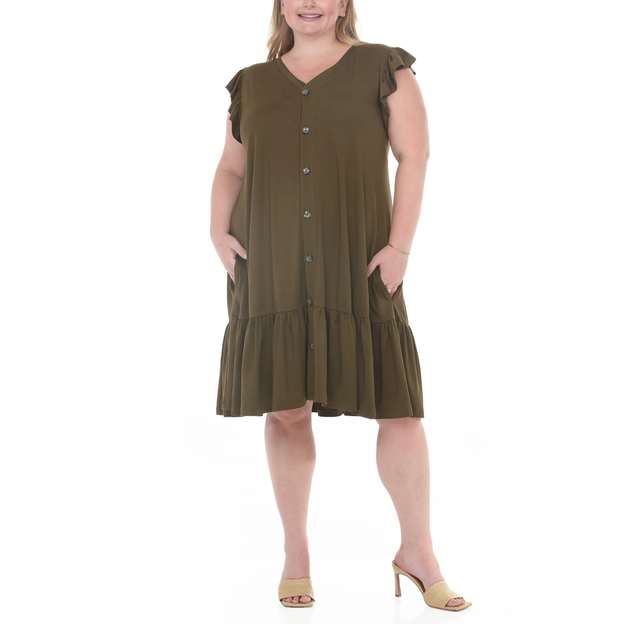 Plus Size Button Front Tiered Swing Dress - Image 24