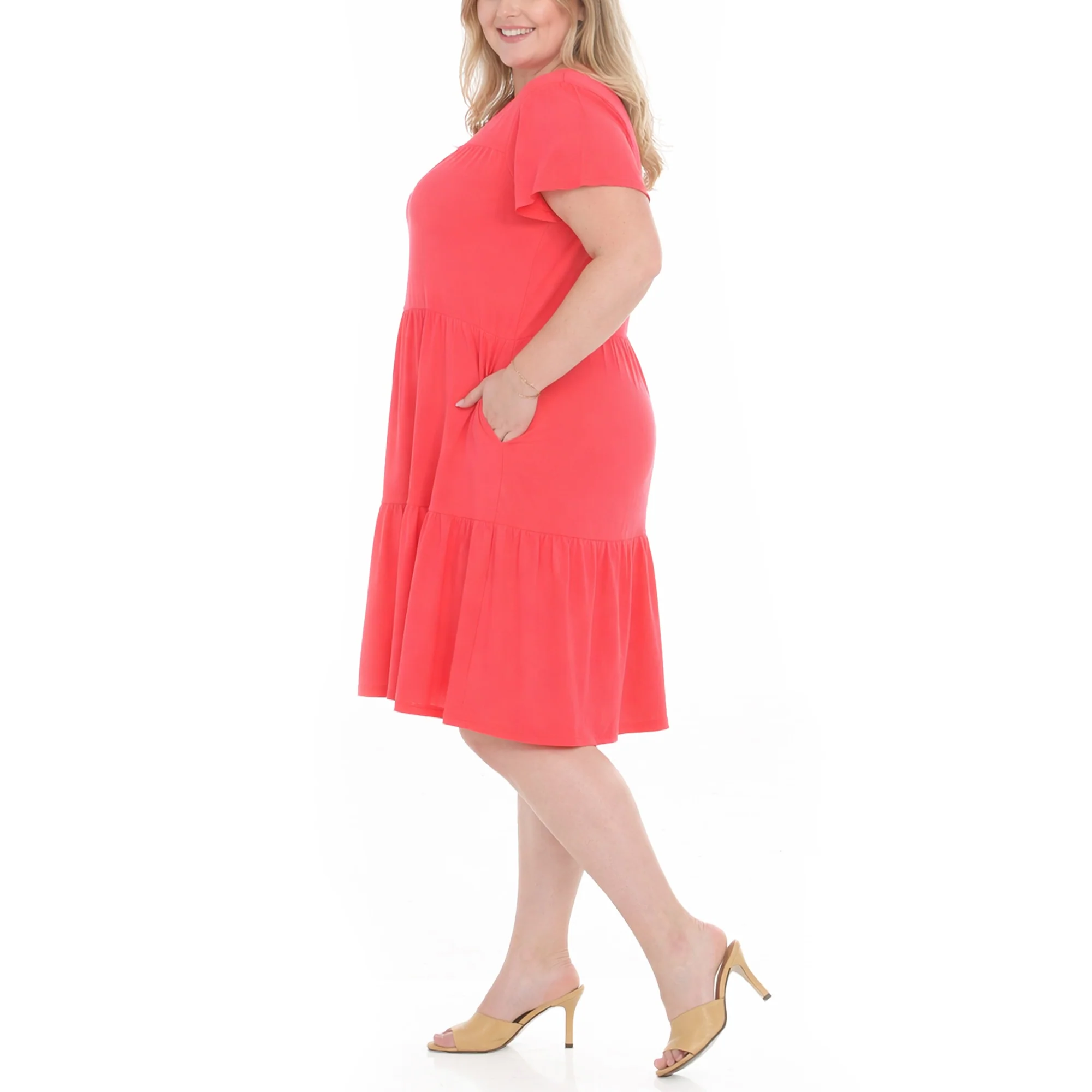 Plus Size Flutter Sleeve Ruffle Tiered Dress - Image 12