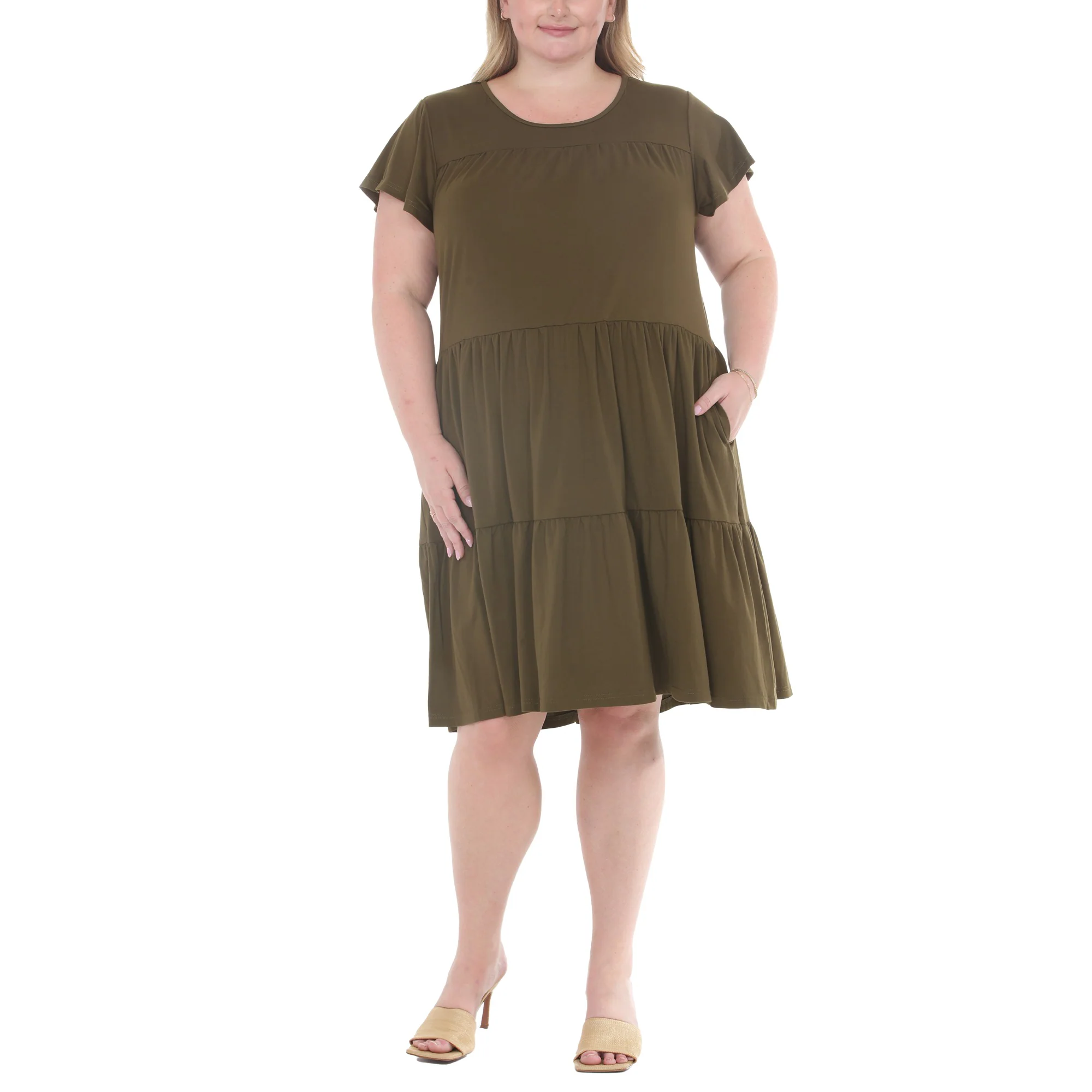 Plus Size Flutter Sleeve Ruffle Tiered Dress - Image 21