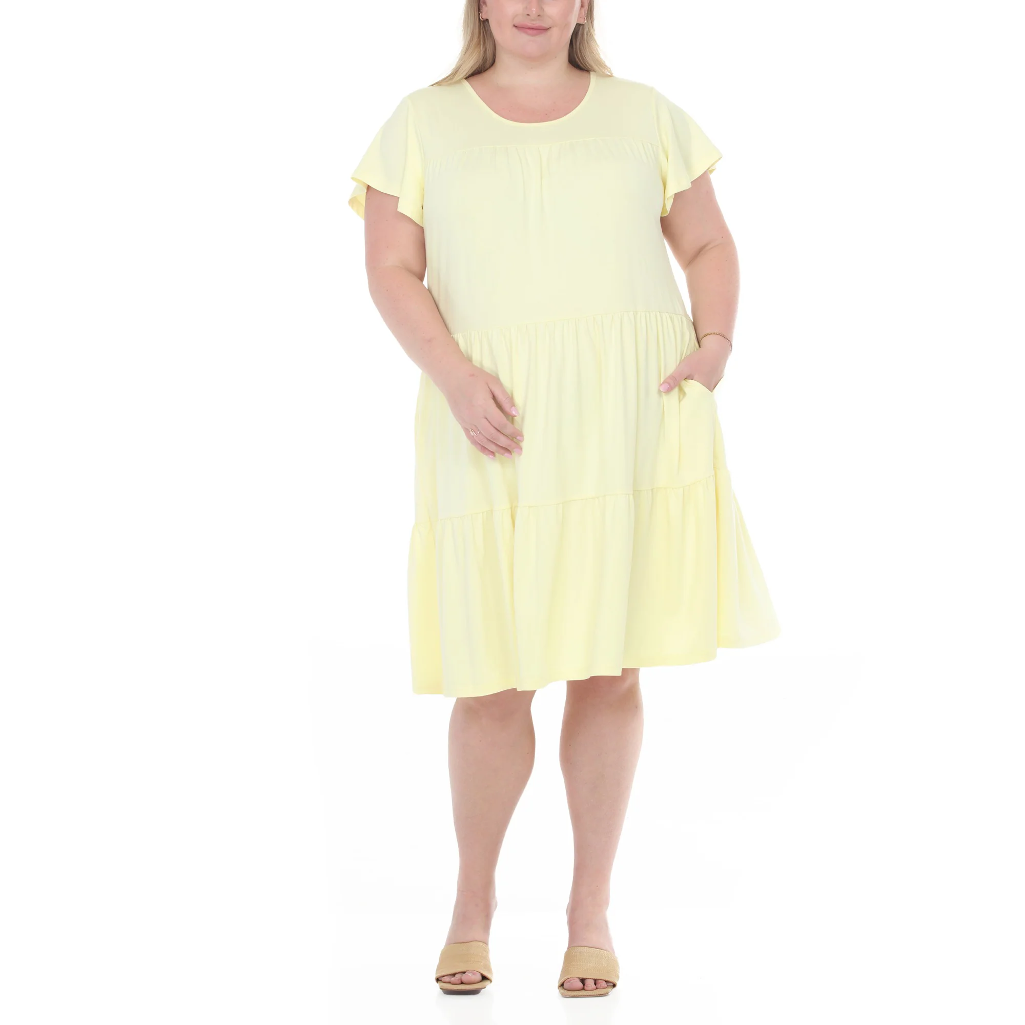 Plus Size Flutter Sleeve Ruffle Tiered Dress - Image 30