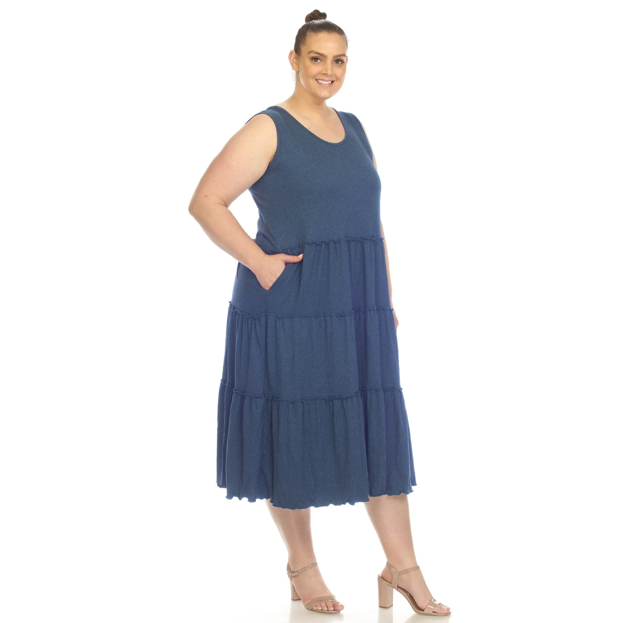 Plus Size Scoop Neck Tiered Midi Dress - Image 2