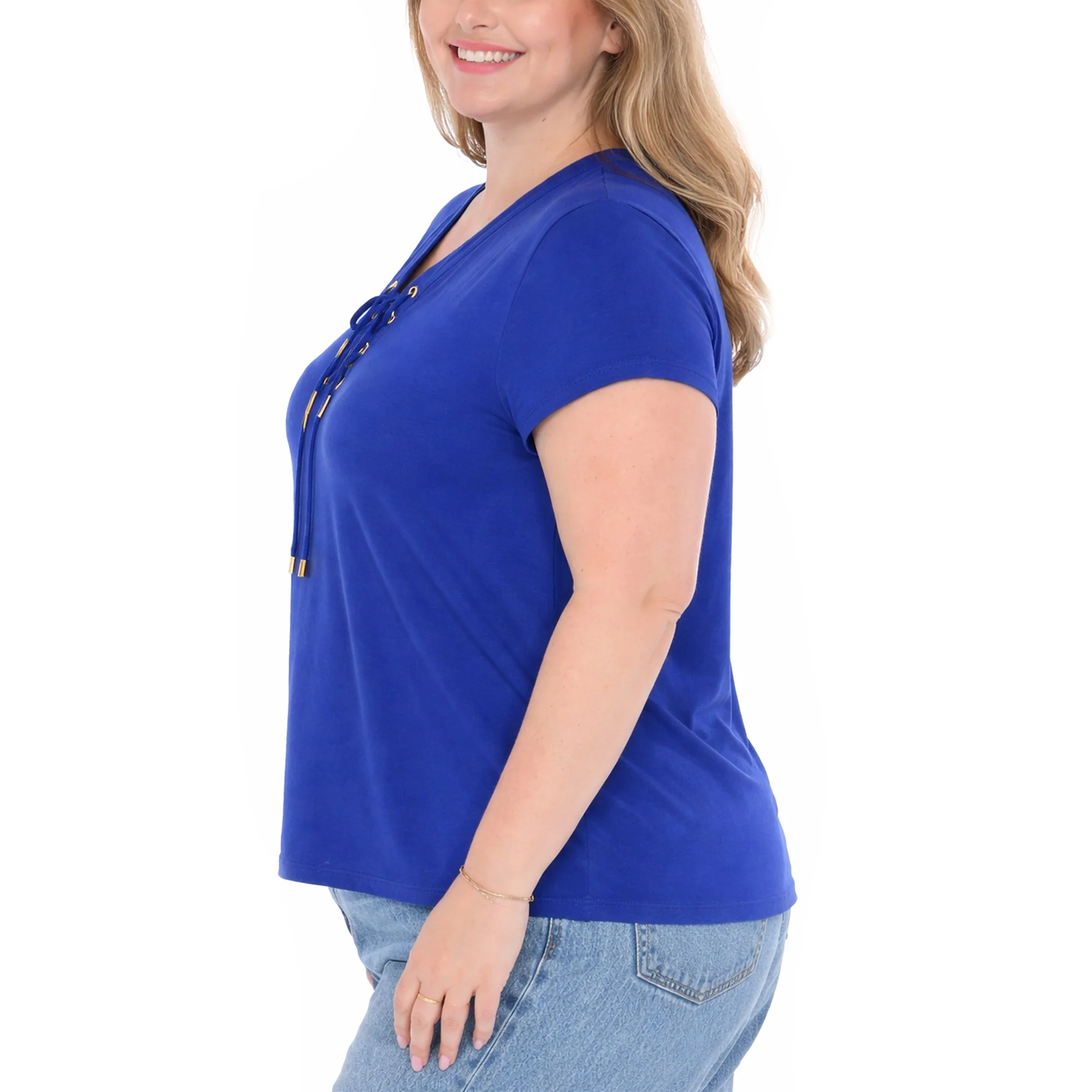 Plus Size V-Neck Front Tie Pullover Top - Image 6