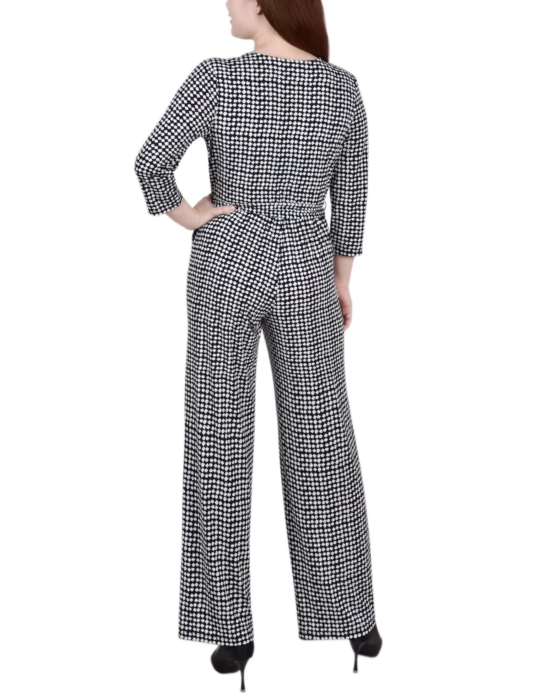 Polka Dot 3/4 Sleeve Belted Jumpsuit - Image 4