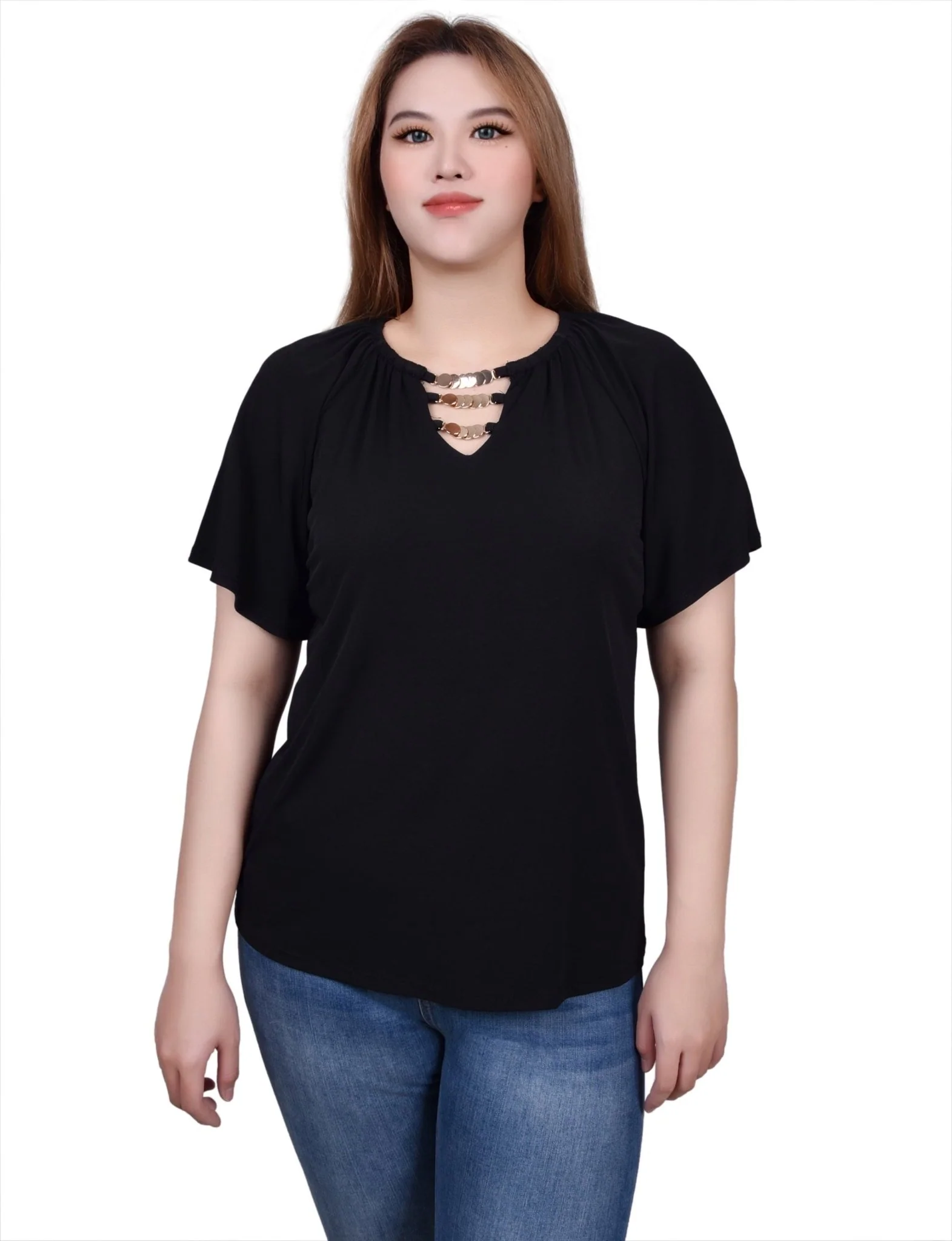 Raglan Sleeve Top With Chain Details - Petite - Image 5