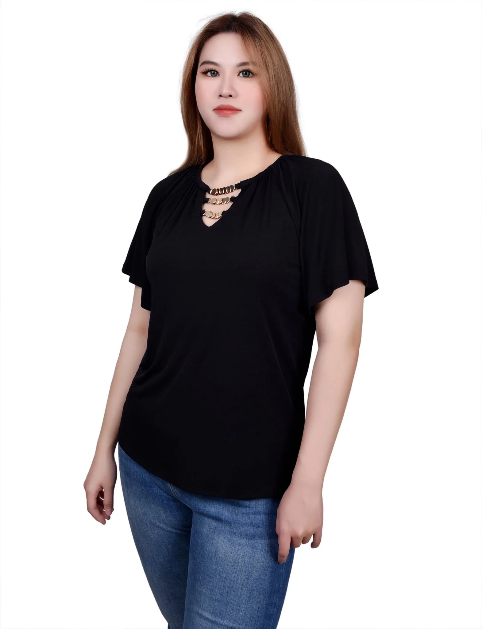 Raglan Sleeve Top With Chain Details - Petite - Image 6