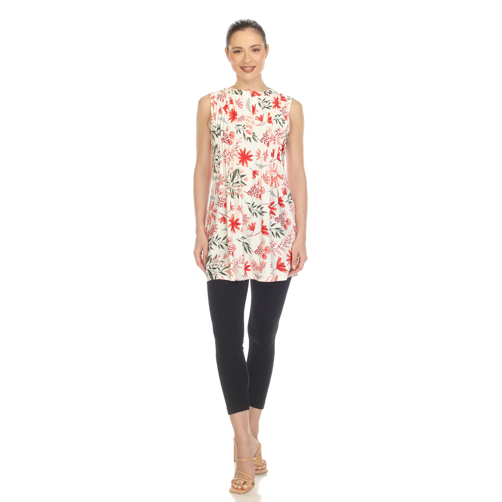 Red Floral Sleeveless Tunic Top - Image 5