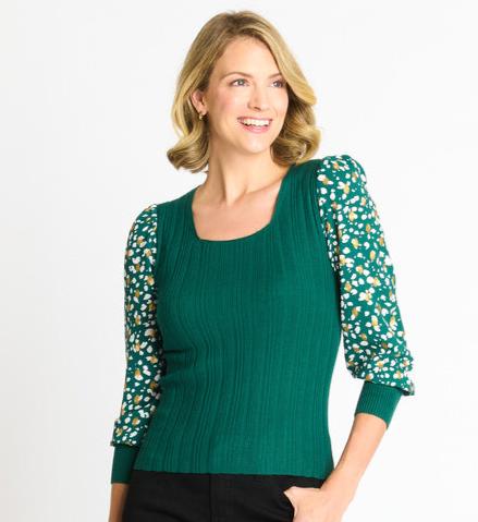 Rib Sweater with Printed Sleeve - Image 2