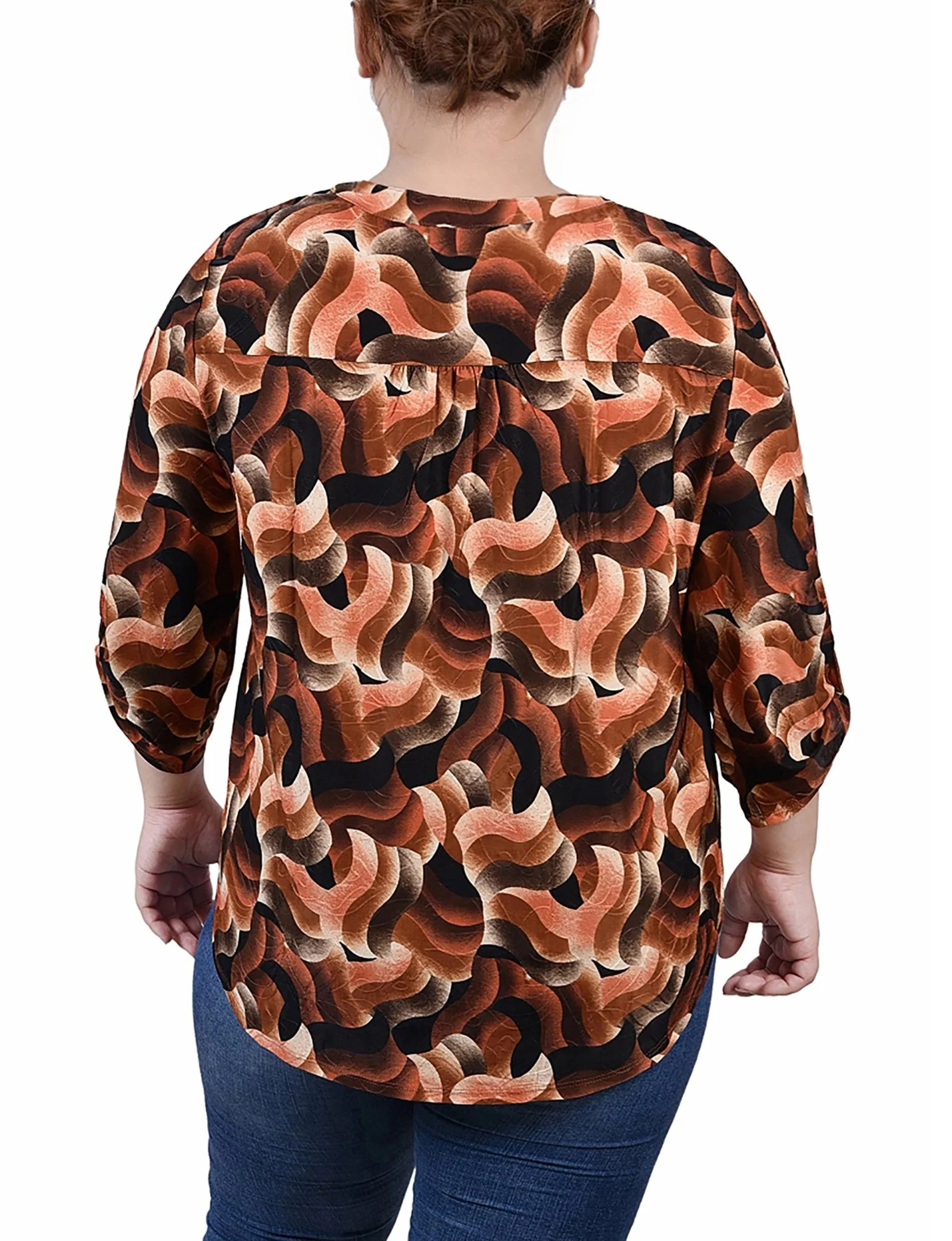 Rust Black Abstract 3/4 Roll Tap Pullover Top - Plus - Image 4