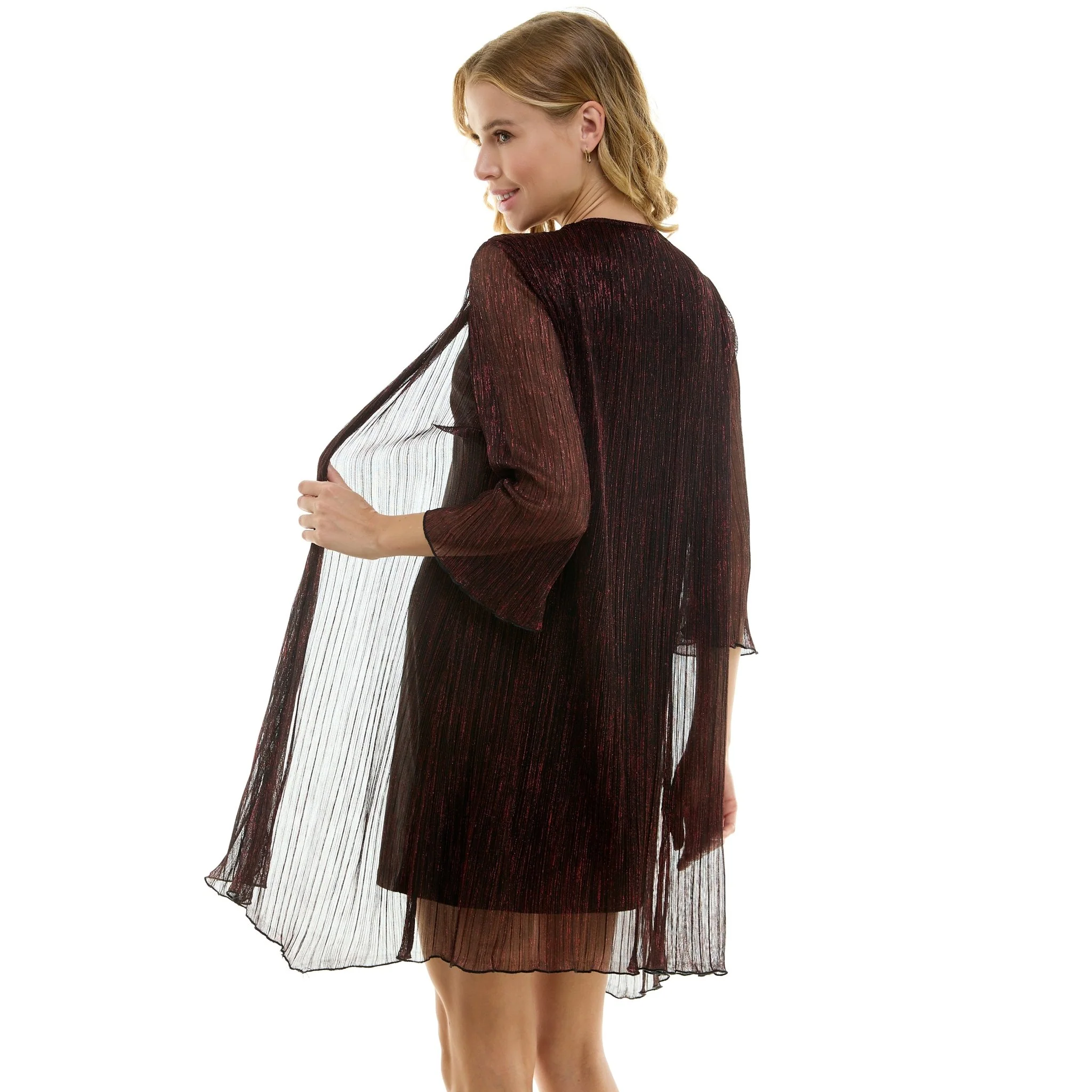 Sara Michelle 3/4 Bell Sleeve  2 Fer Dress And Necklace - Image 3