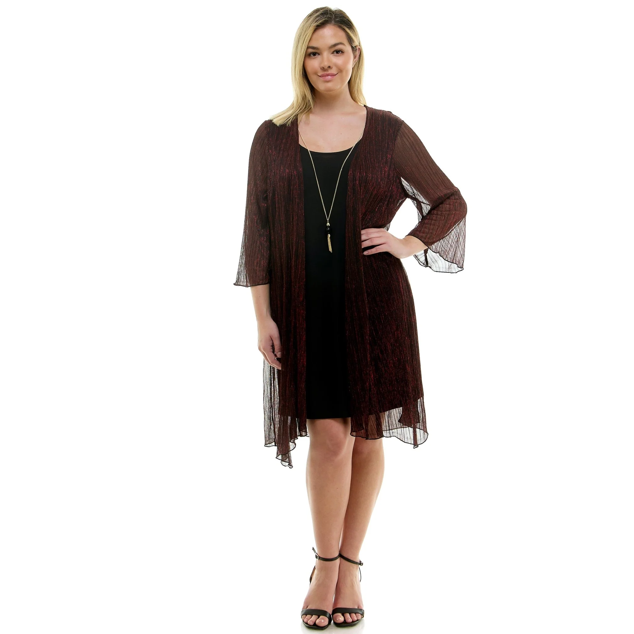 Sara Michelle 3/4 Bell Sleeve 2Fer Dress And Necklace - Plus - Image 8