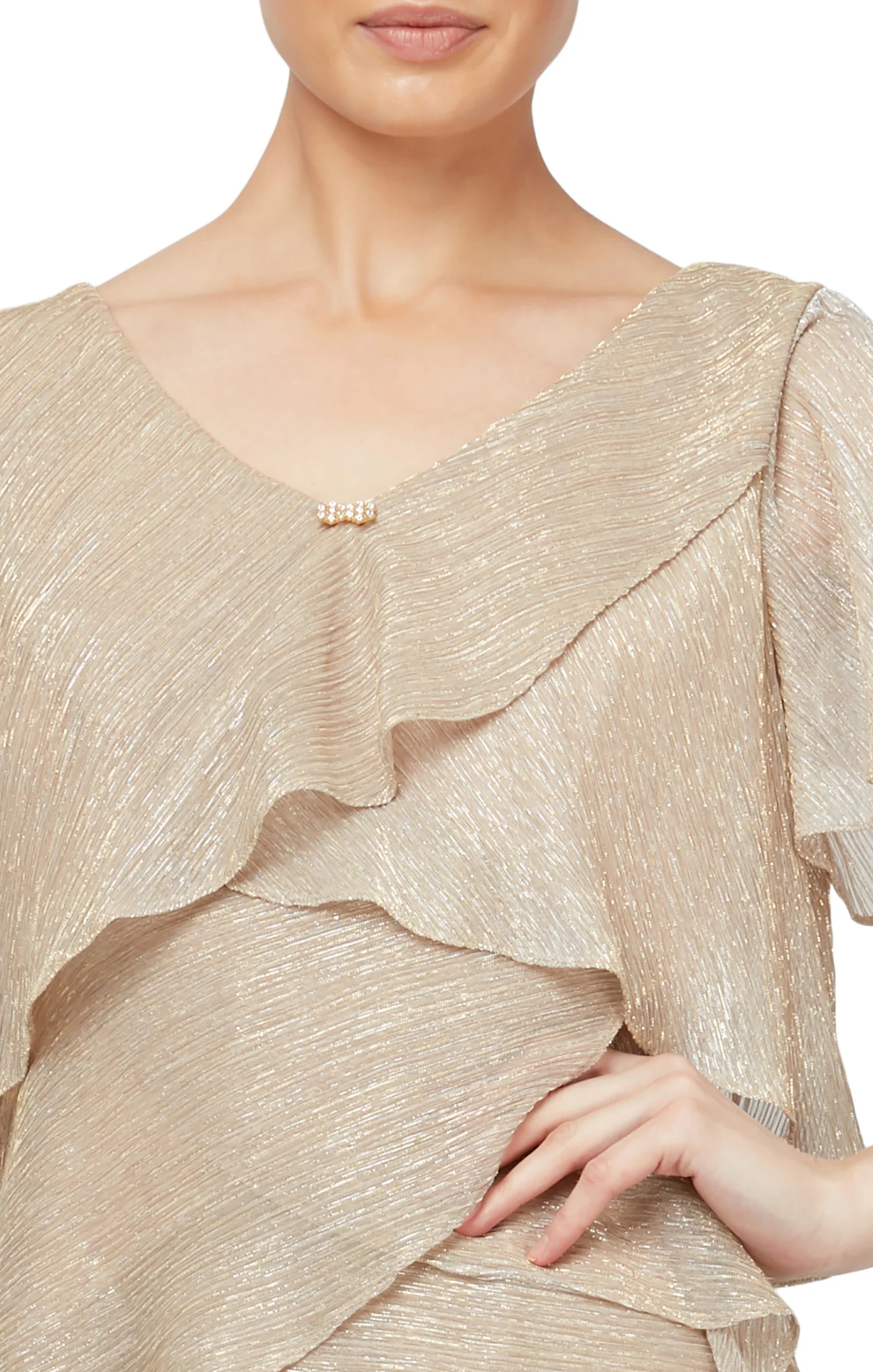 Shimmer Bodre Chiffon Tiered Cocktail Dress - Gold - Image 3