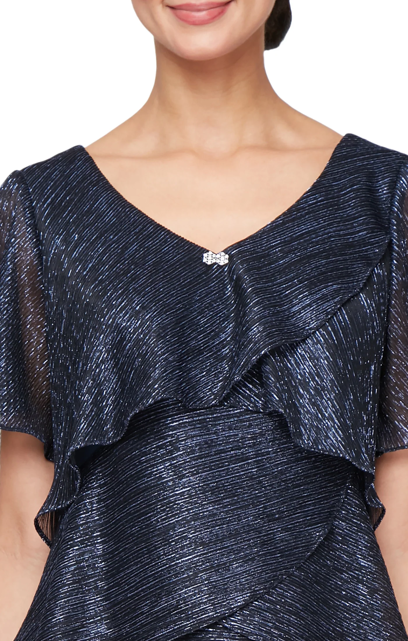 Shimmer Bodre Chiffon Tiered Cocktail Dress - Navy - Image 3