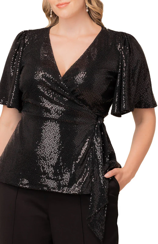Shimmering Sequin Wrap Top - Plus - Image 3