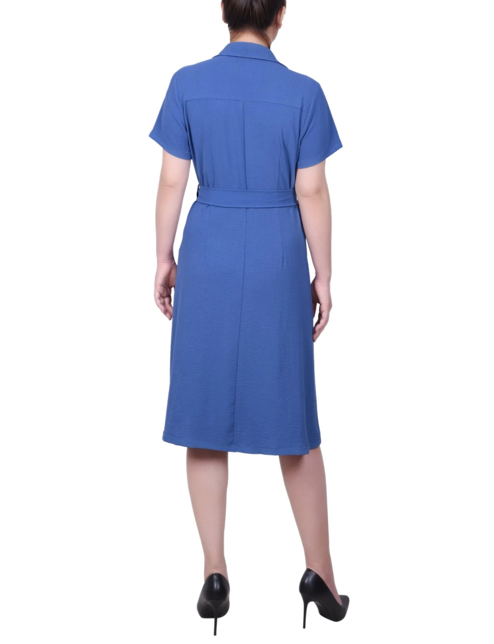 Short Sleeve Belted Shirtdress - Petite - Image 4
