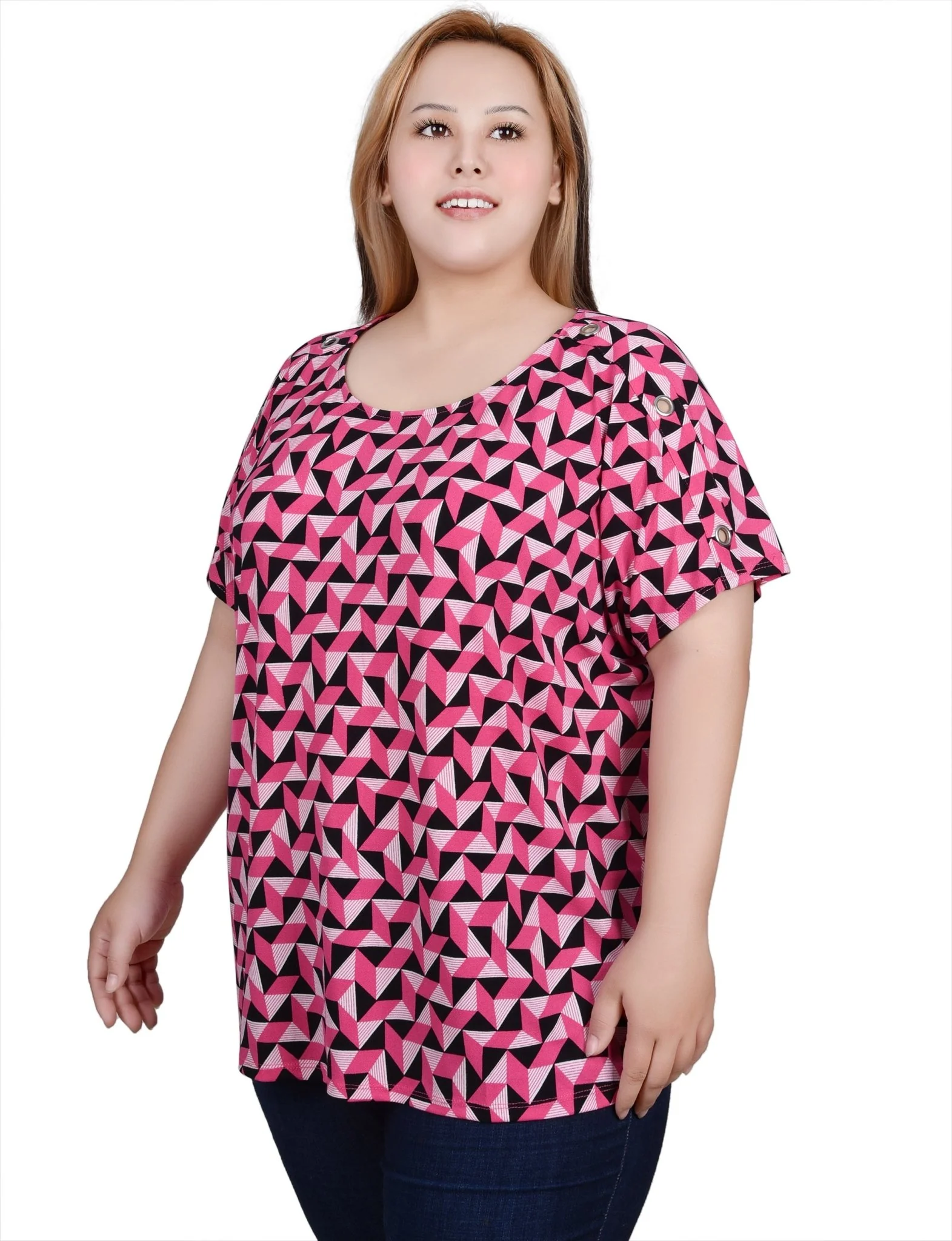 Short Sleeve Extended Sleeve Tunic Top - Plus - Image 18