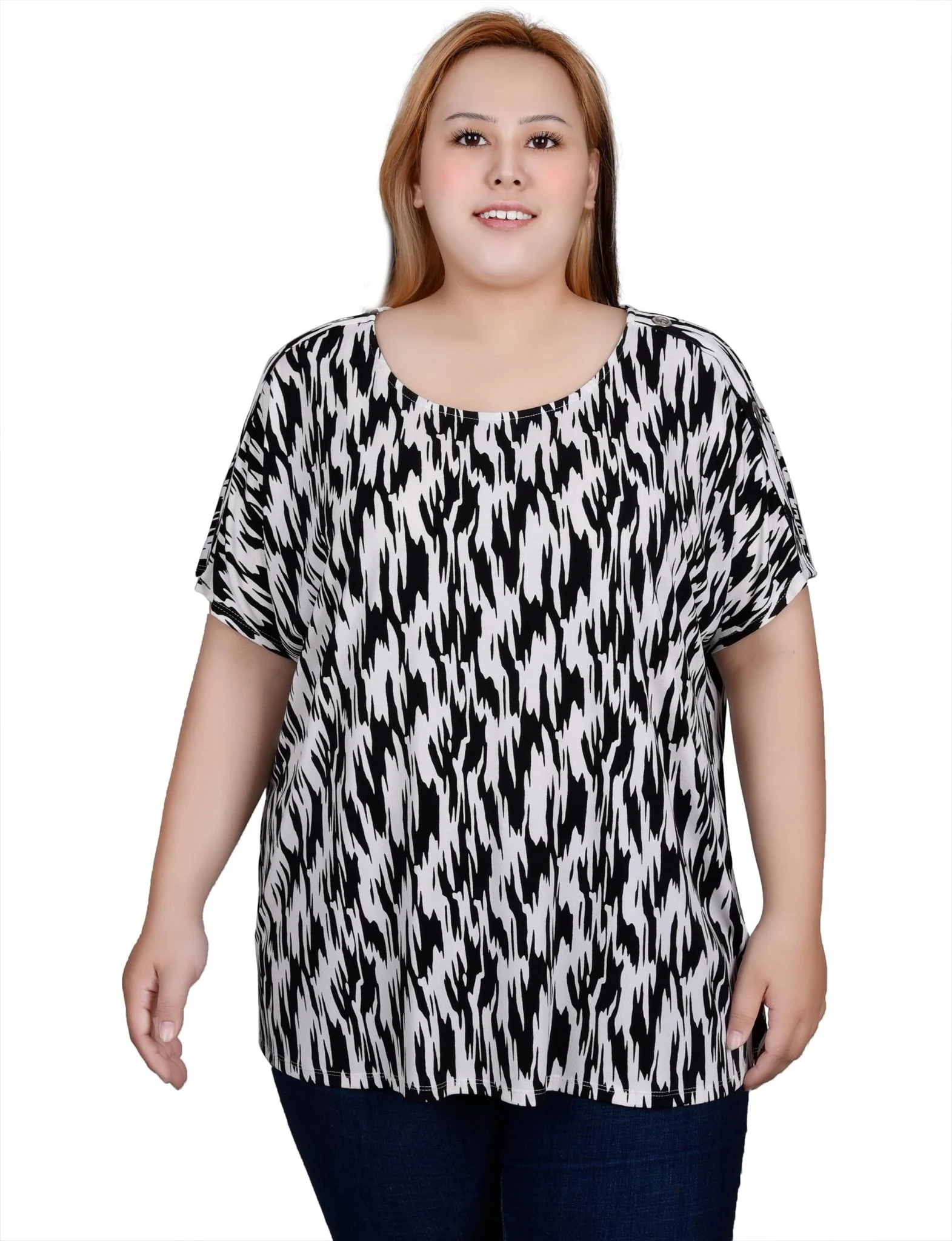 Short Sleeve Extended Sleeve Tunic Top - Plus - Image 5