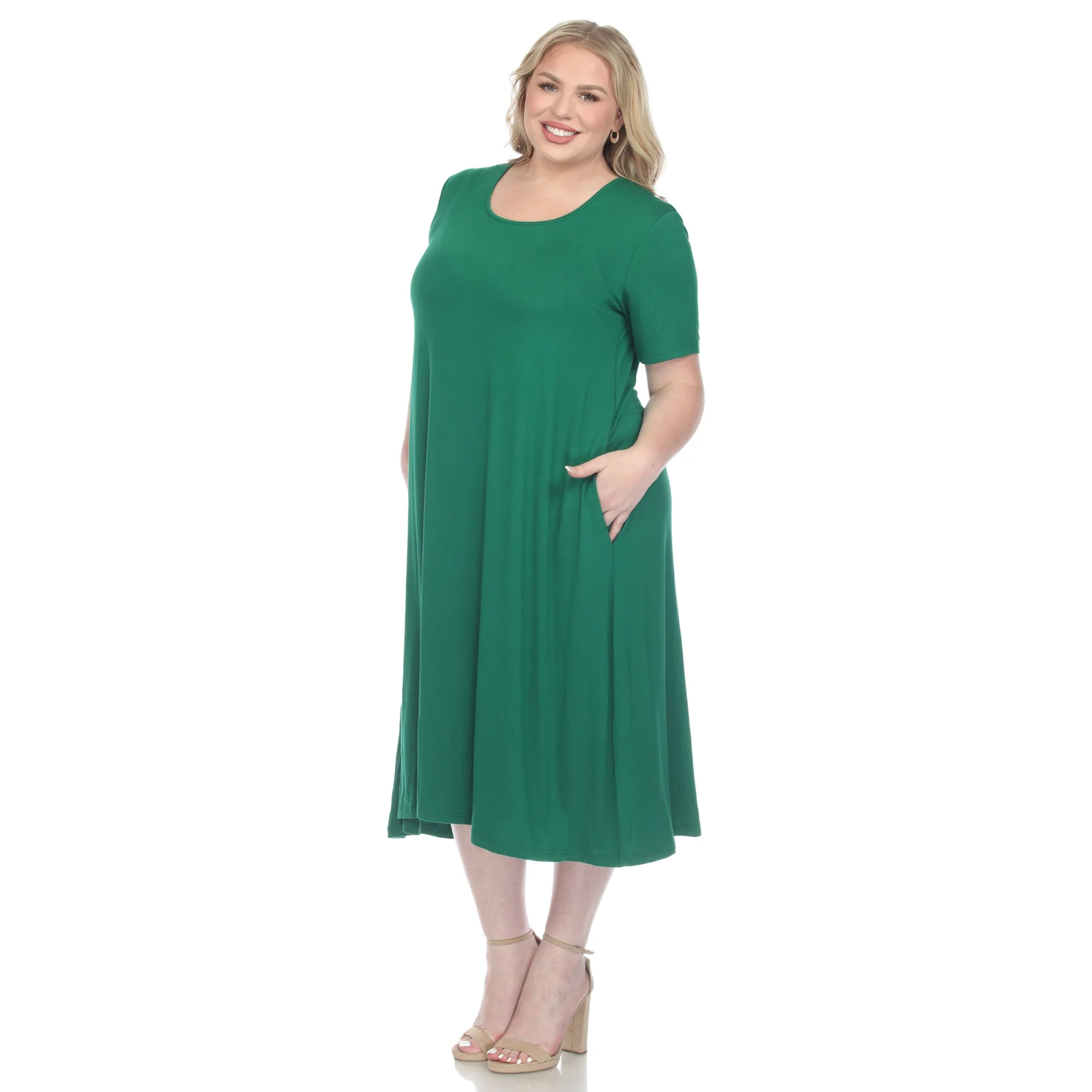 Short Sleeve Pocket Swing Midi Dress - Plus - Image 12