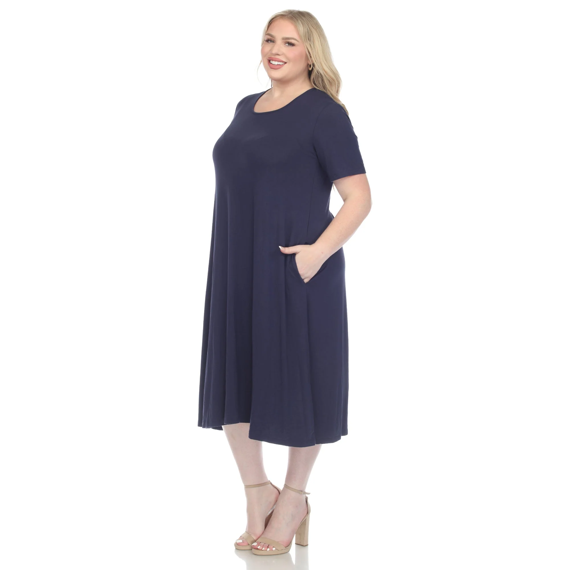 Short Sleeve Pocket Swing Midi Dress - Plus - Image 27