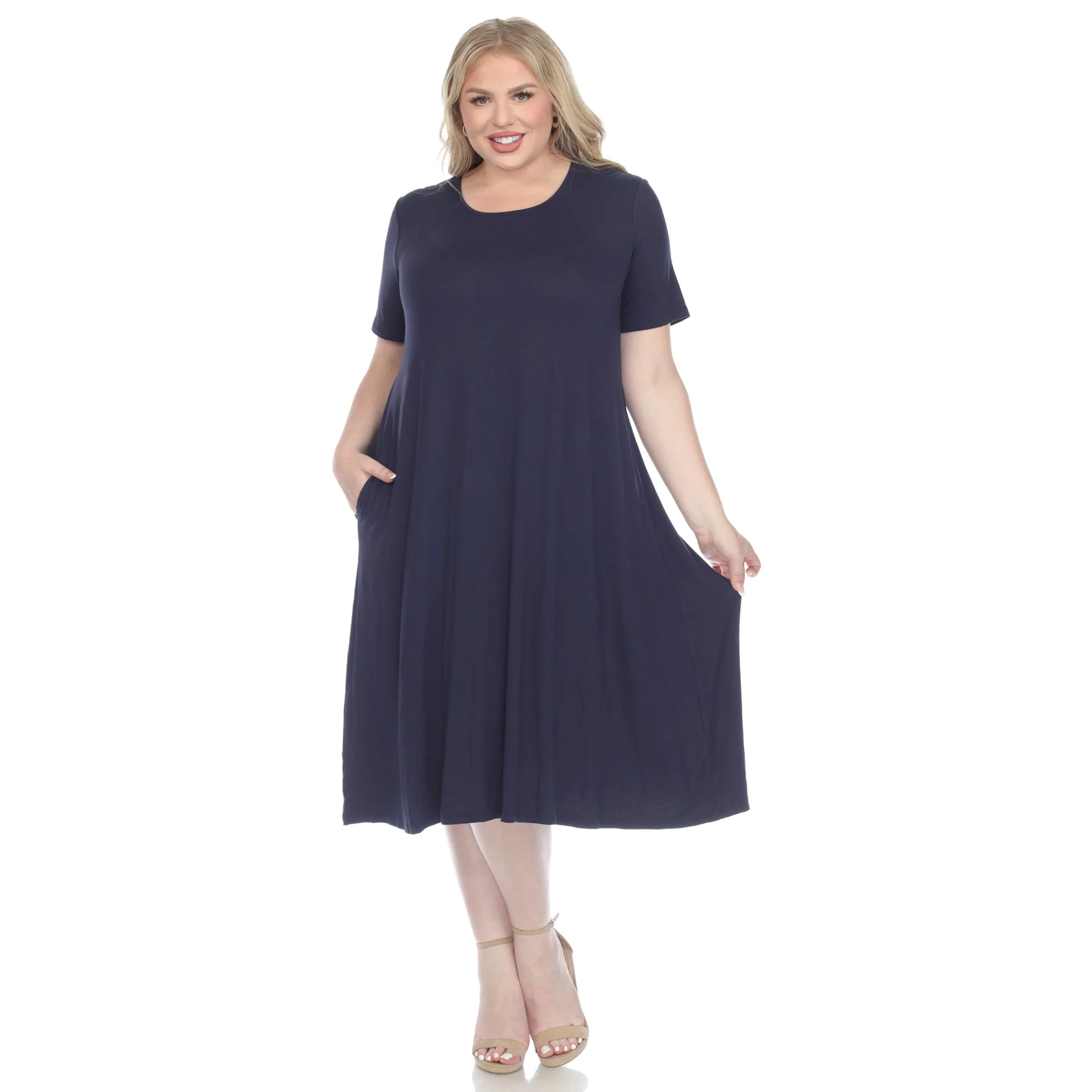 Short Sleeve Pocket Swing Midi Dress - Plus - Image 30