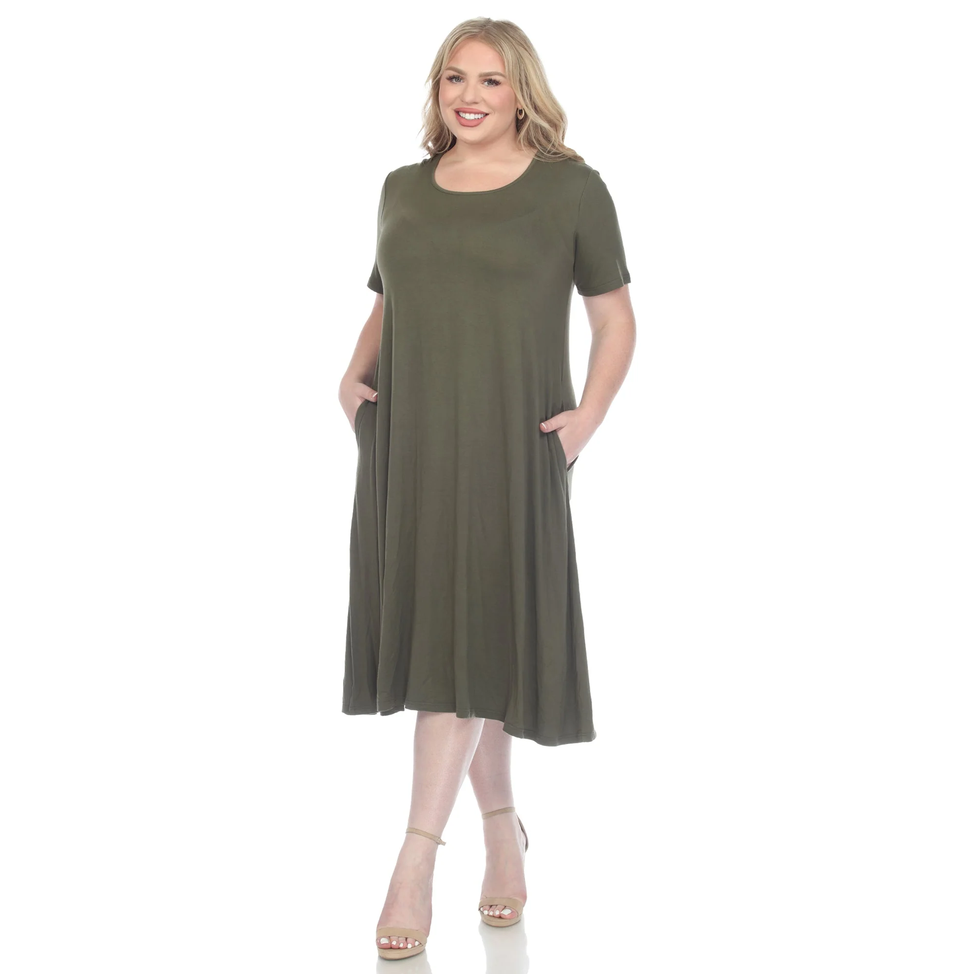Short Sleeve Pocket Swing Midi Dress - Plus - Image 31