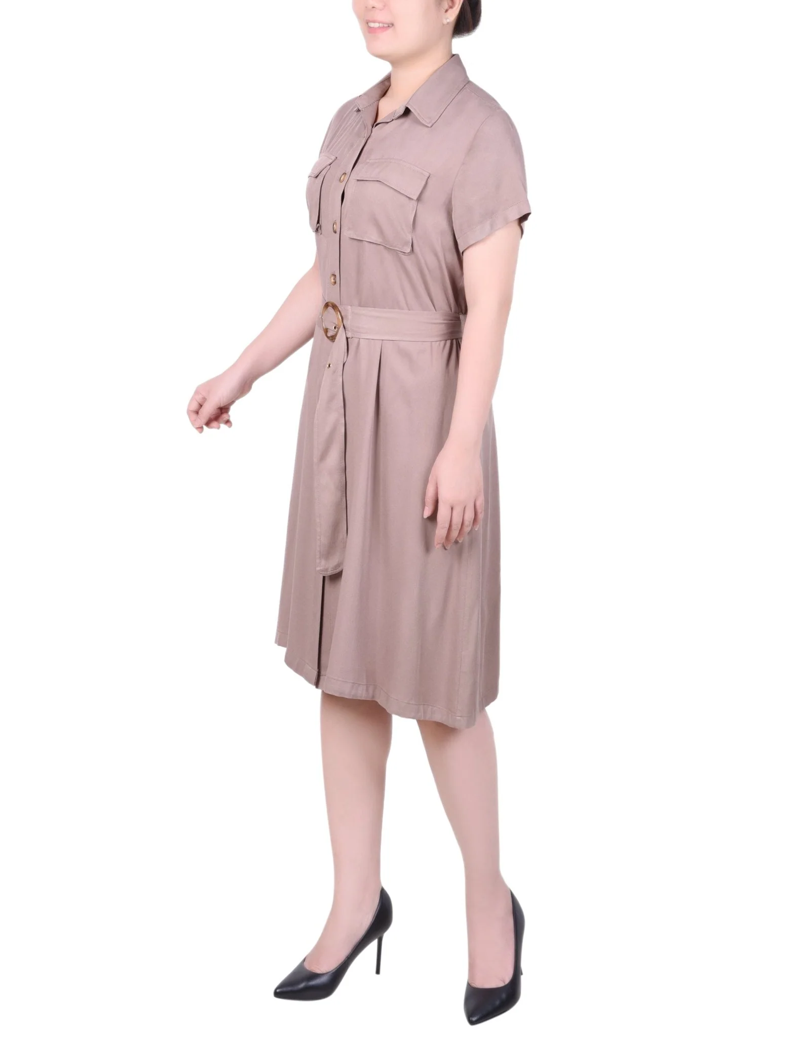 Short Sleeve Safari Style Dress - Petite - Image 6