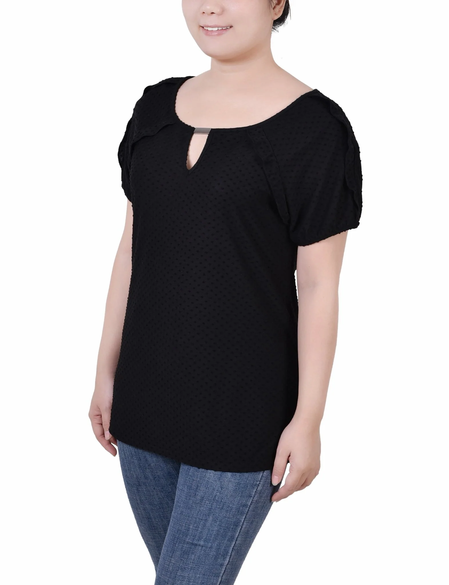 Short Sleeve Swiss Dot Top - Petite - Image 2