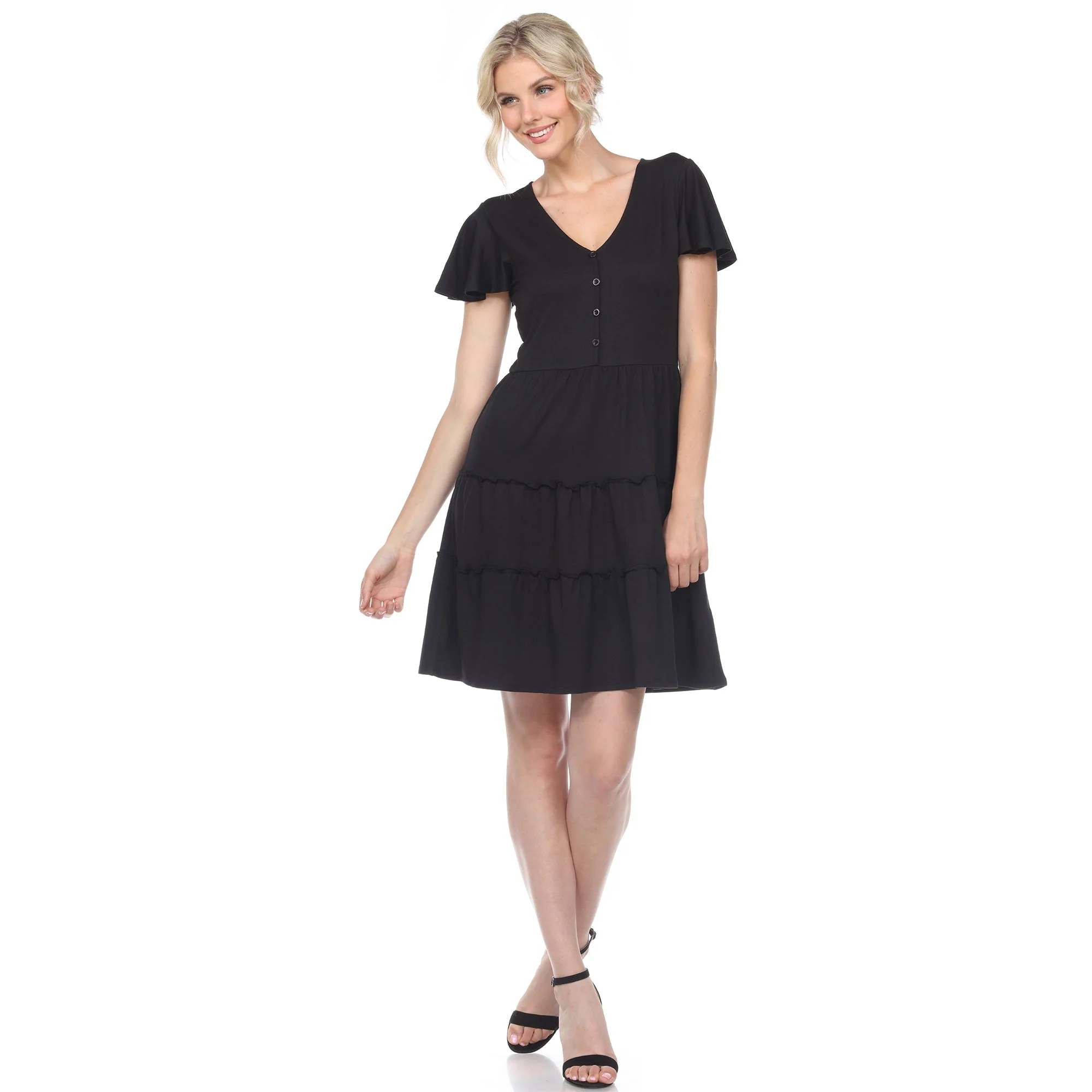 Short Sleeve V-neck Tiered Dress - Image 11