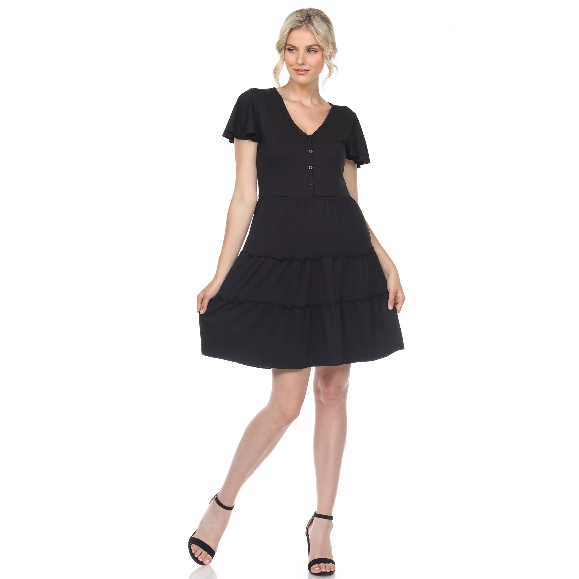 Short Sleeve V-neck Tiered Dress - Image 12
