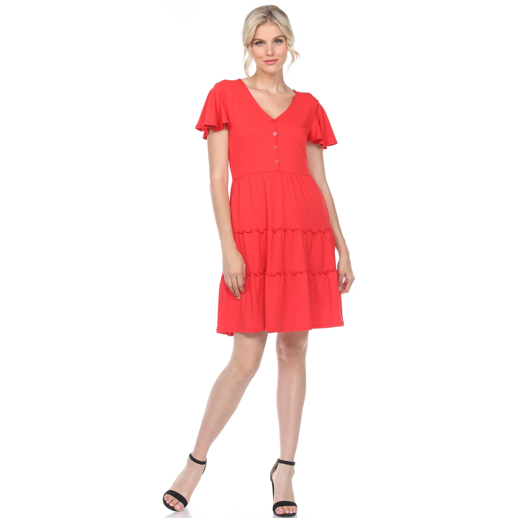 Short Sleeve V-neck Tiered Dress - Image 16