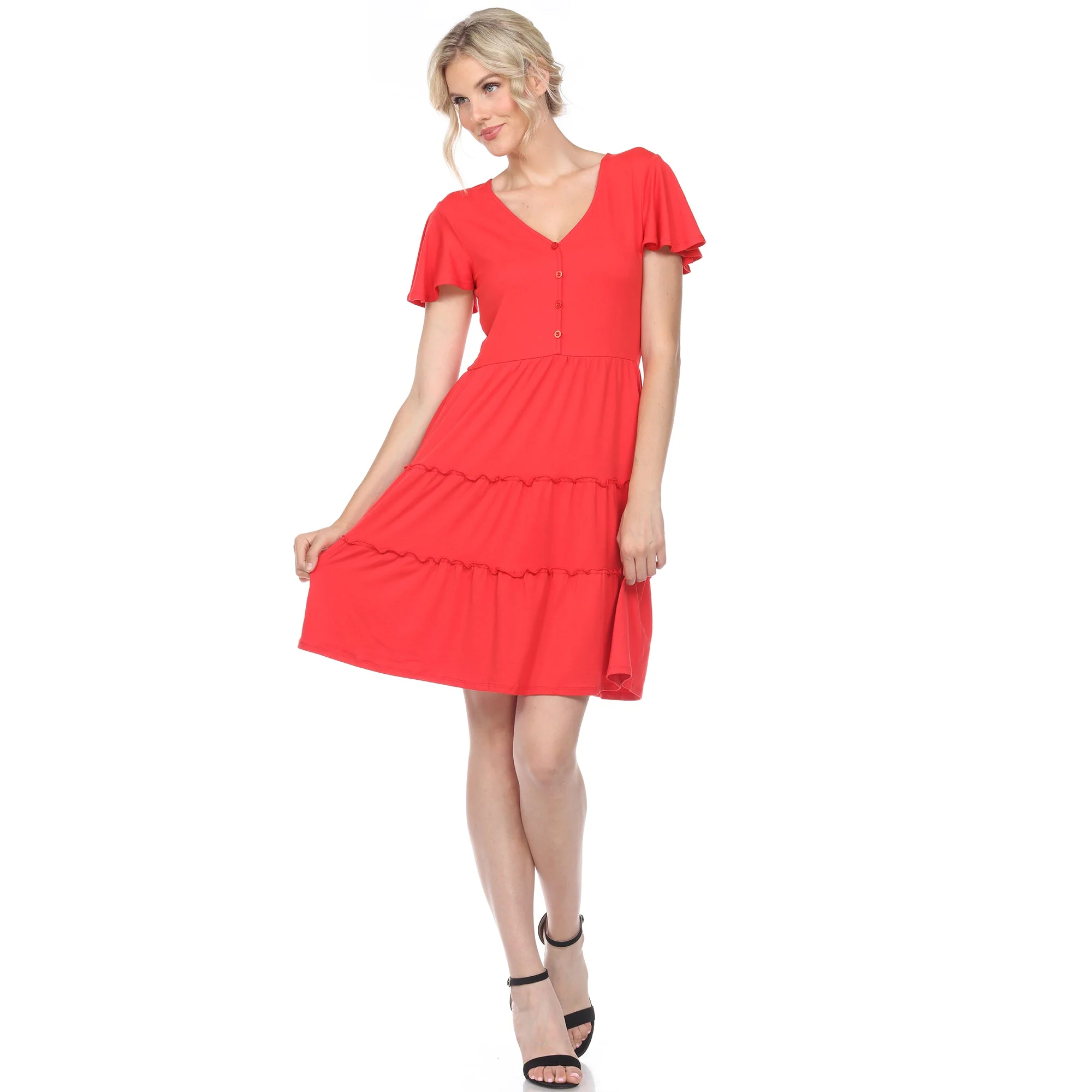 Short Sleeve V-neck Tiered Dress - Image 18