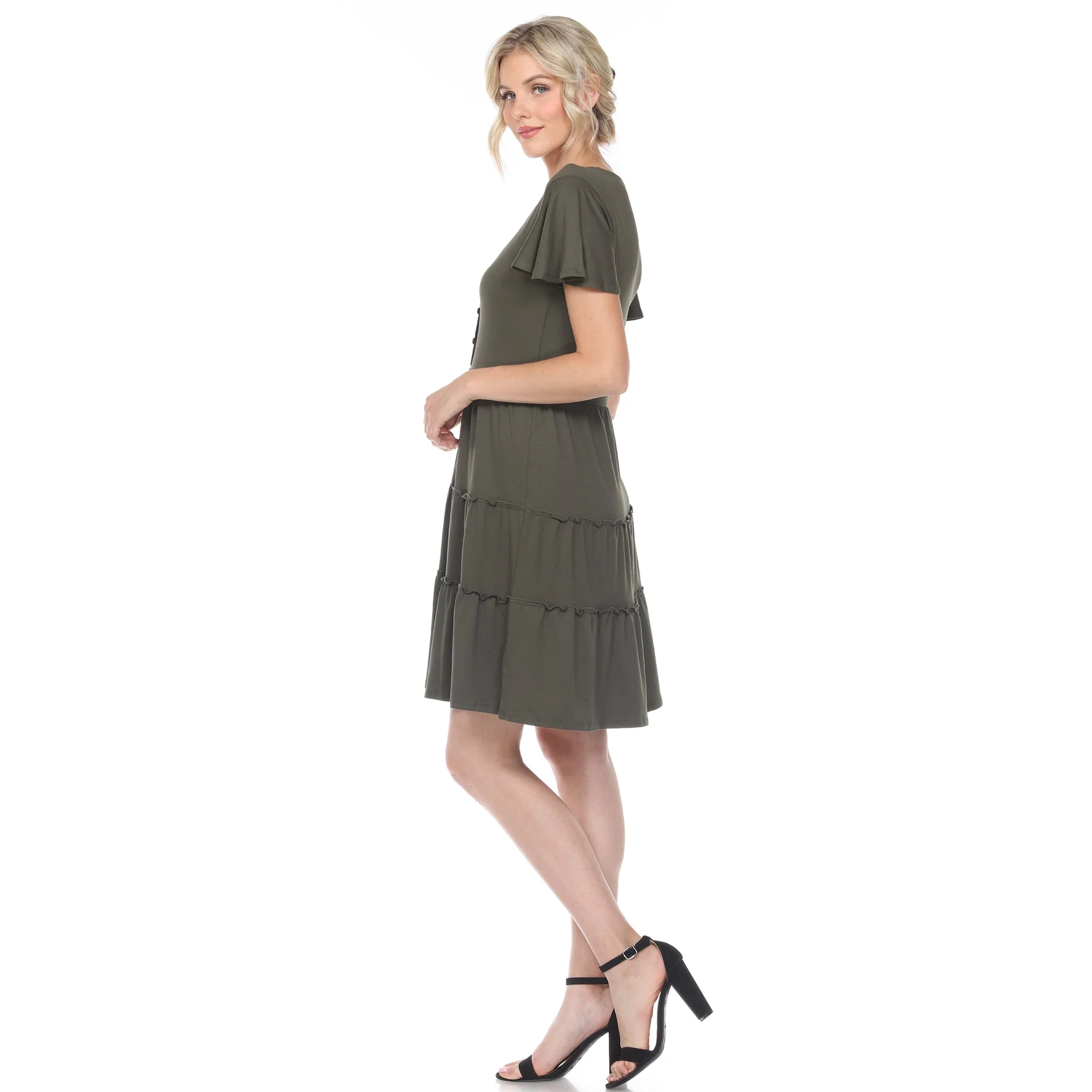 Short Sleeve V-neck Tiered Dress - Image 23