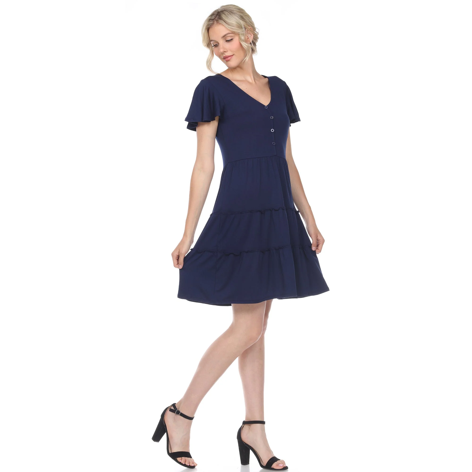 Short Sleeve V-neck Tiered Dress - Image 26