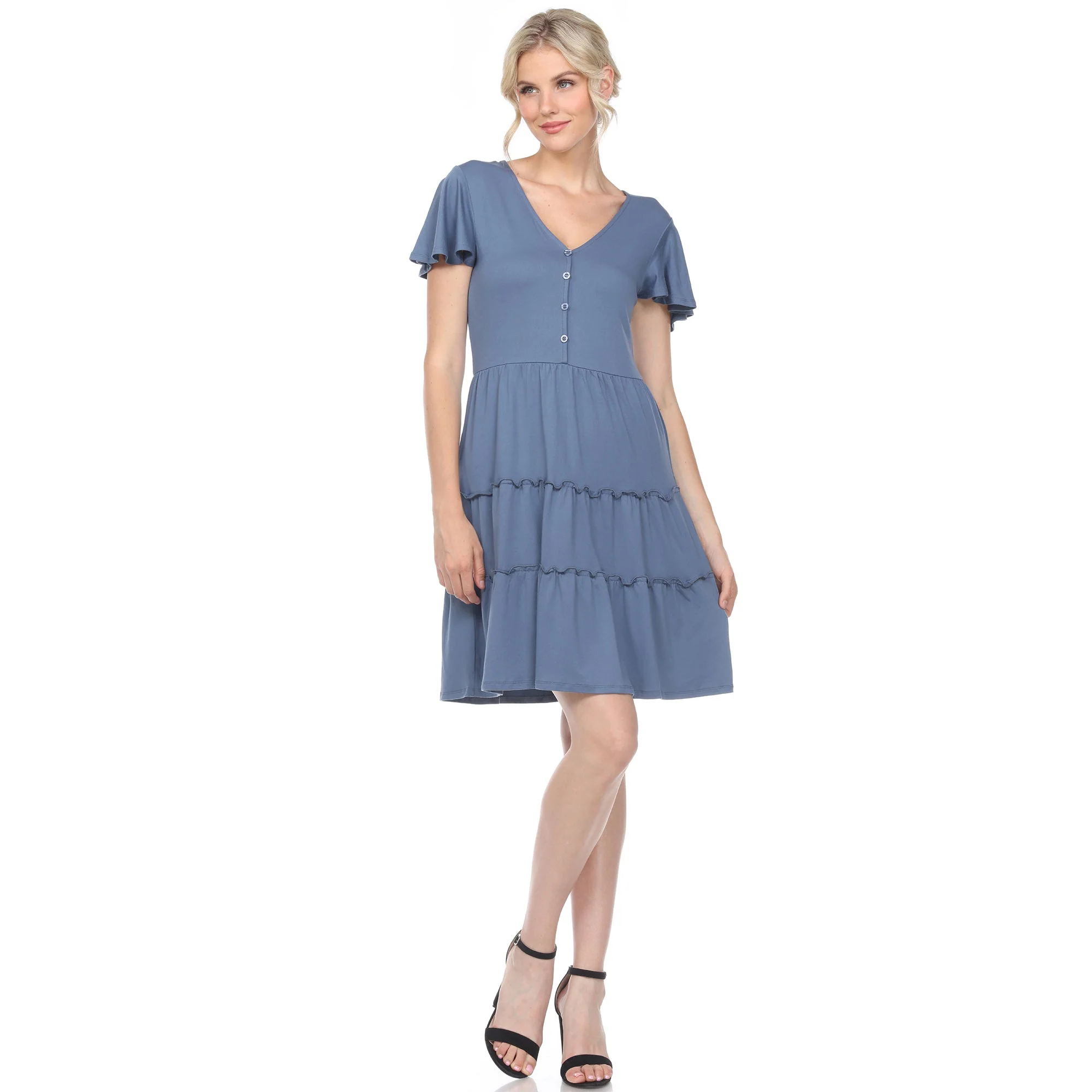 Short Sleeve V-neck Tiered Dress - Image 6