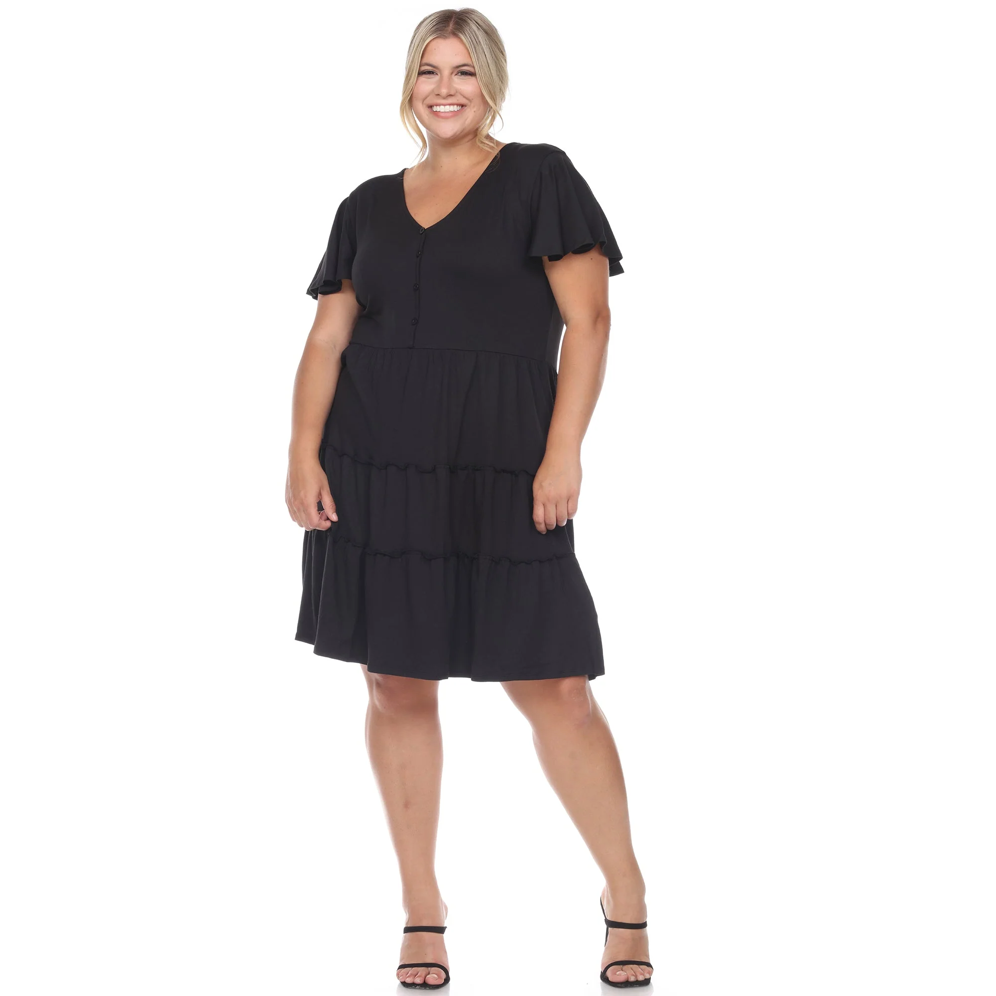 Short Sleeve V-neck Tiered Midi Dress - Plus - Image 11
