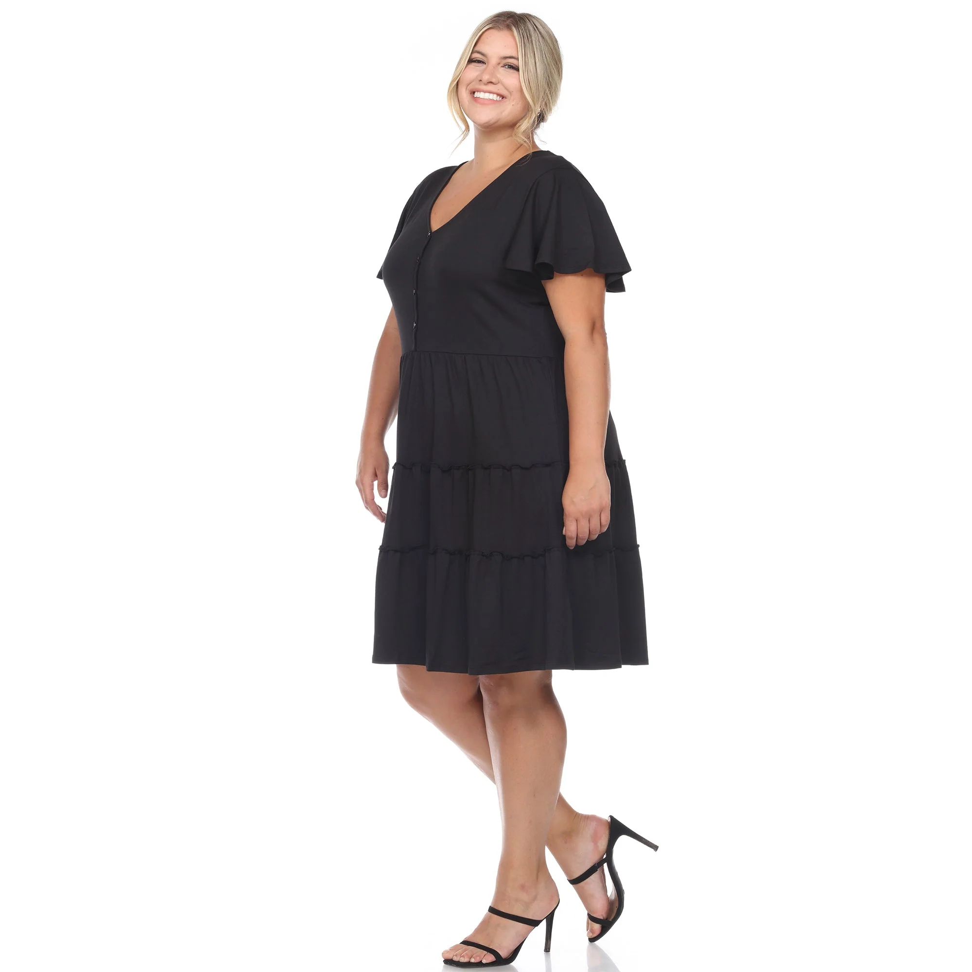 Short Sleeve V-neck Tiered Midi Dress - Plus - Image 13