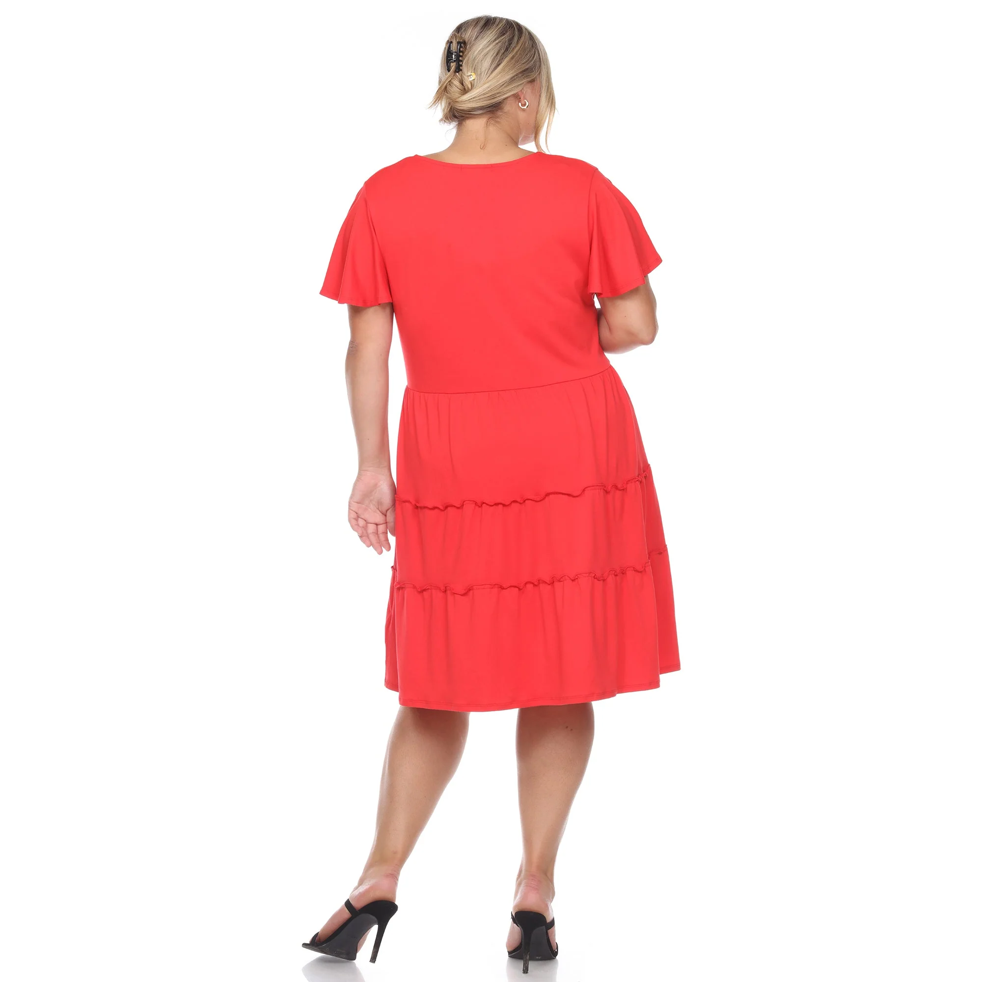 Short Sleeve V-neck Tiered Midi Dress - Plus - Image 19