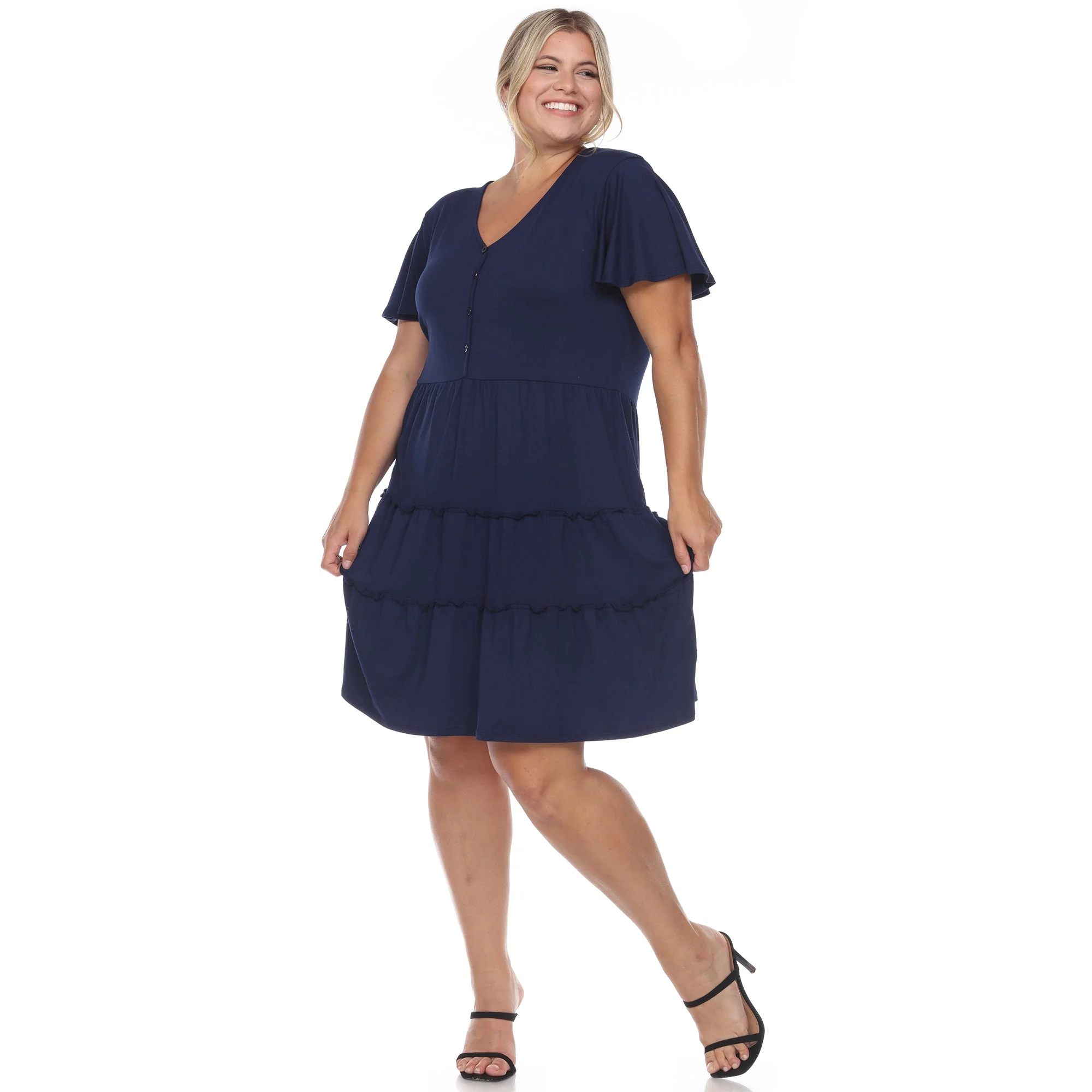 Short Sleeve V-neck Tiered Midi Dress - Plus - Image 22