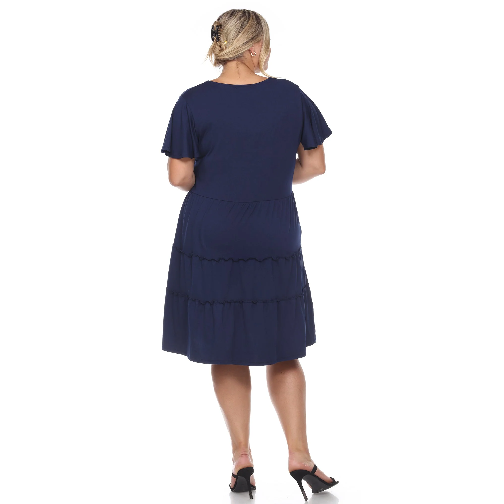 Short Sleeve V-neck Tiered Midi Dress - Plus - Image 24