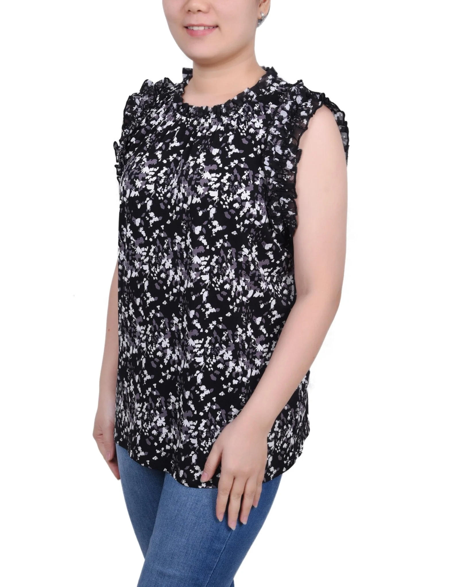 Sleeveless Crepe Top With Chiffon Ruffles - Petite - Image 2