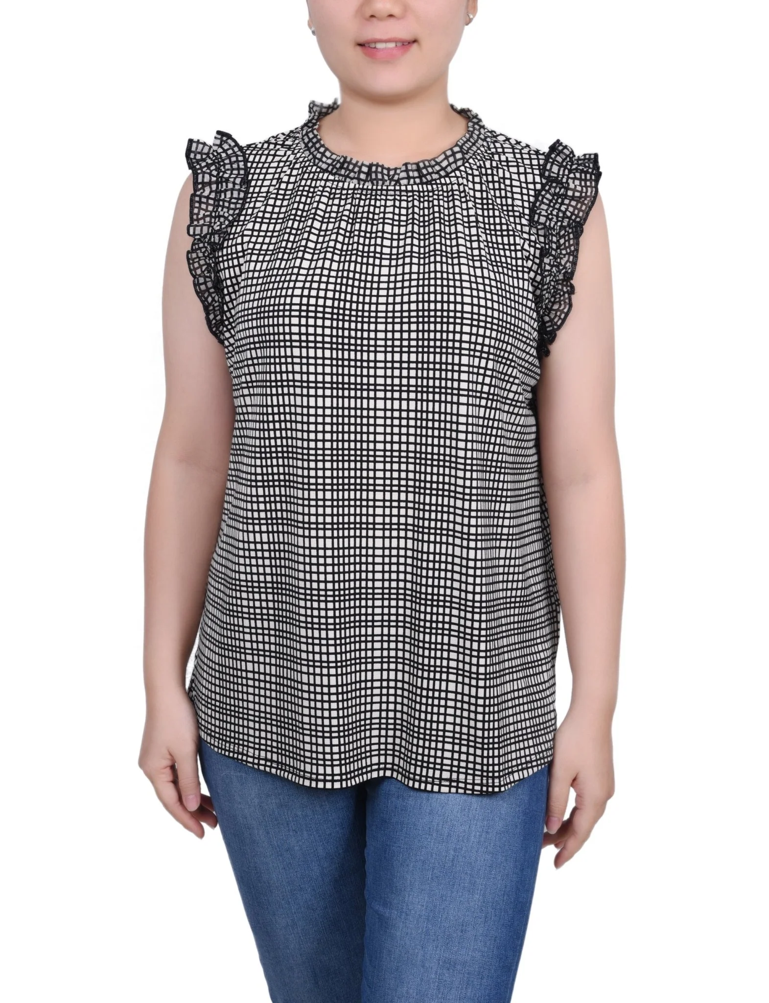 Sleeveless Crepe Top With Chiffon Ruffles - Petite - Image 9