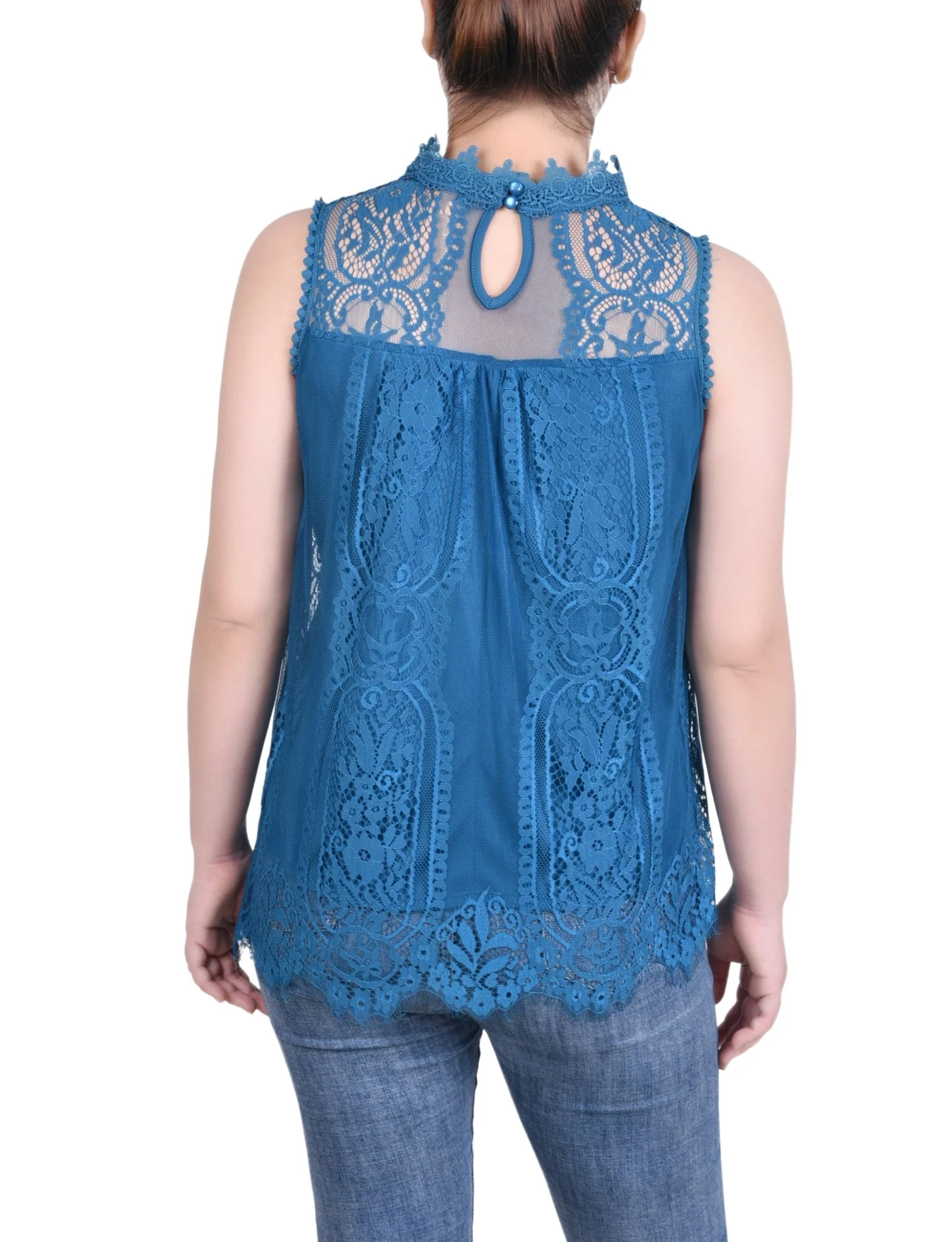 Sleeveless Mock Neck Lace Top - Petite - Image 12