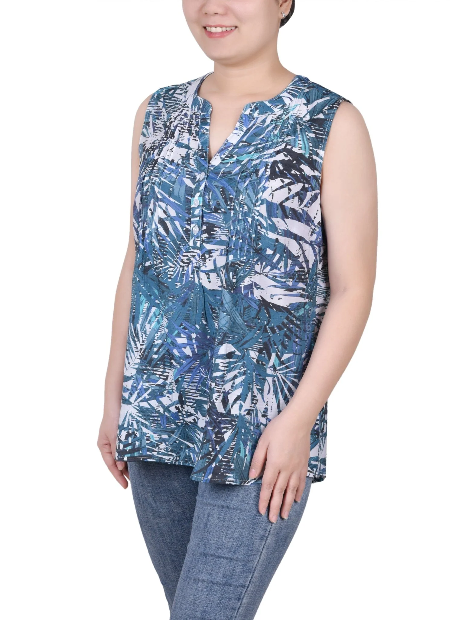 Sleeveless Pintucked Blouse - Petite - Image 20